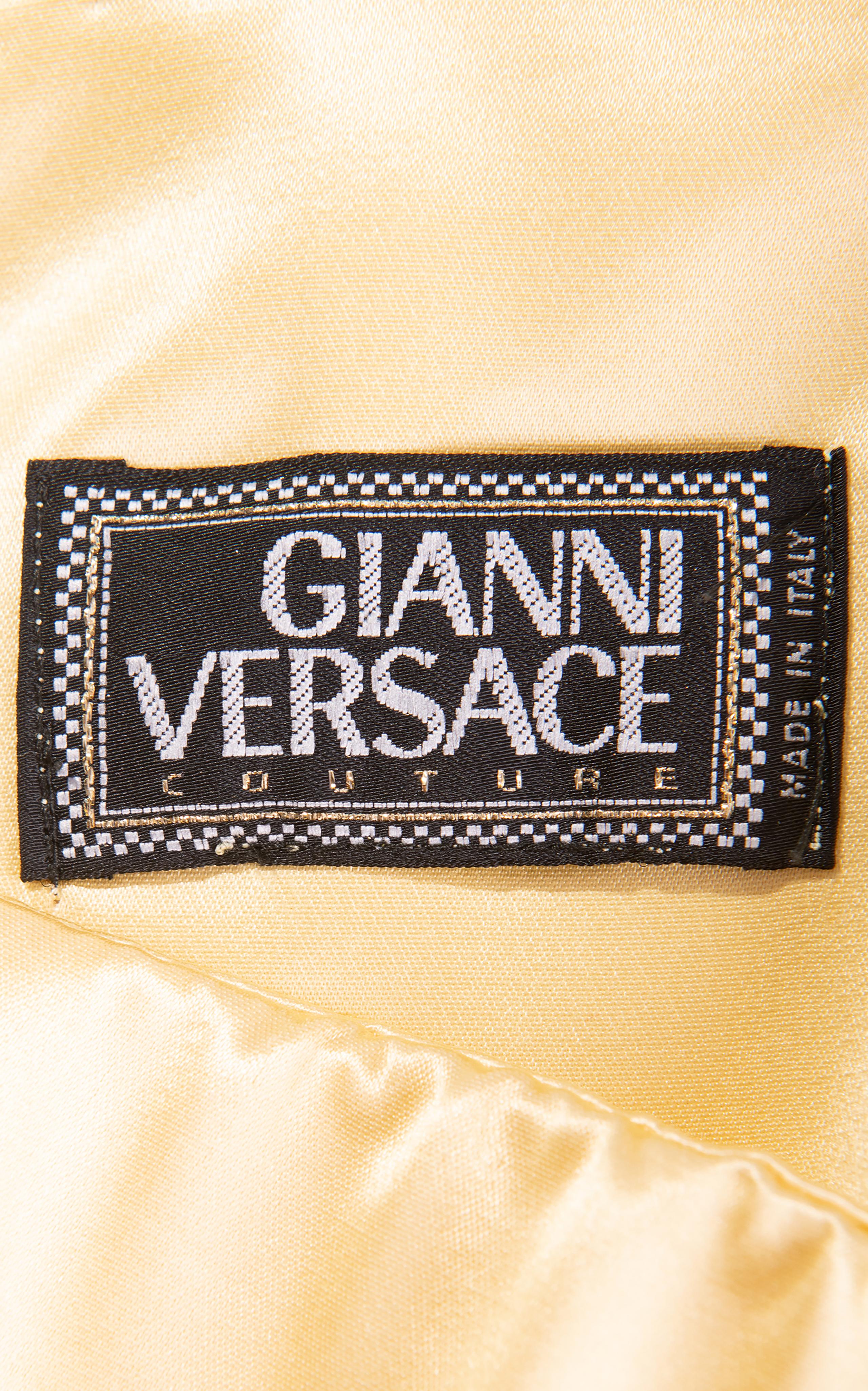 A/W 1995 Gianni Versace Yellow Silk Gown with Curved Bust 3