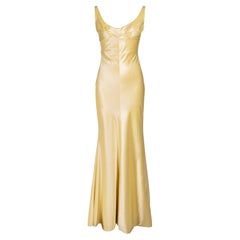 A/W 1995 Gianni Versace Yellow Silk Satin Gown with Twist Bust