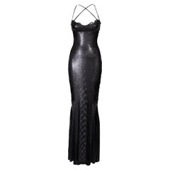 Vintage A/W 1996 Gianni Versace Black Oroton Chainmail and Lace Gown