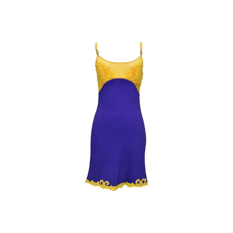 A/W 1996 Gianni Versace Purple and Yellow Lace Mini Dress 1