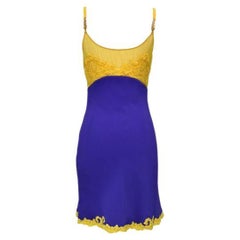 A/W 1996 Gianni Versace Purple and Yellow Lace Mini Dress