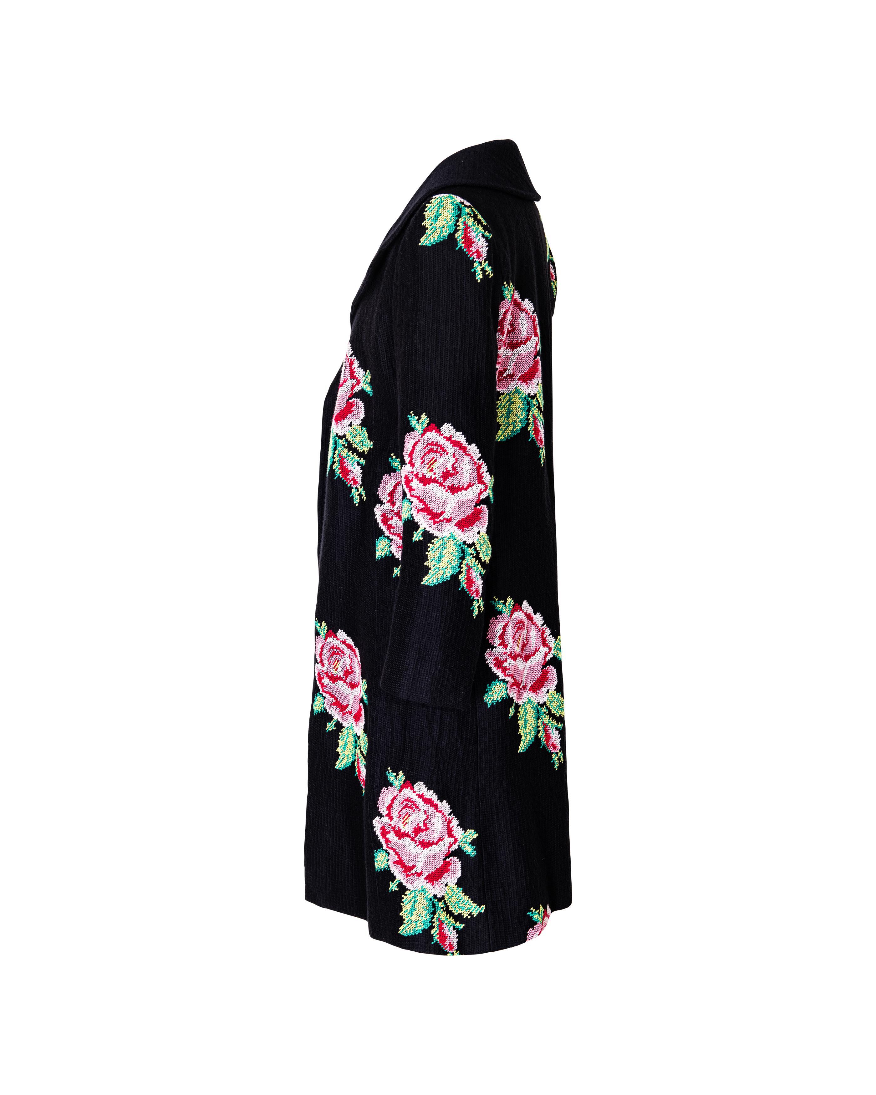 A/W 1996 Givenchy Haute Couture by John Galliano Embroidered Rose Print Coat In Excellent Condition In North Hollywood, CA
