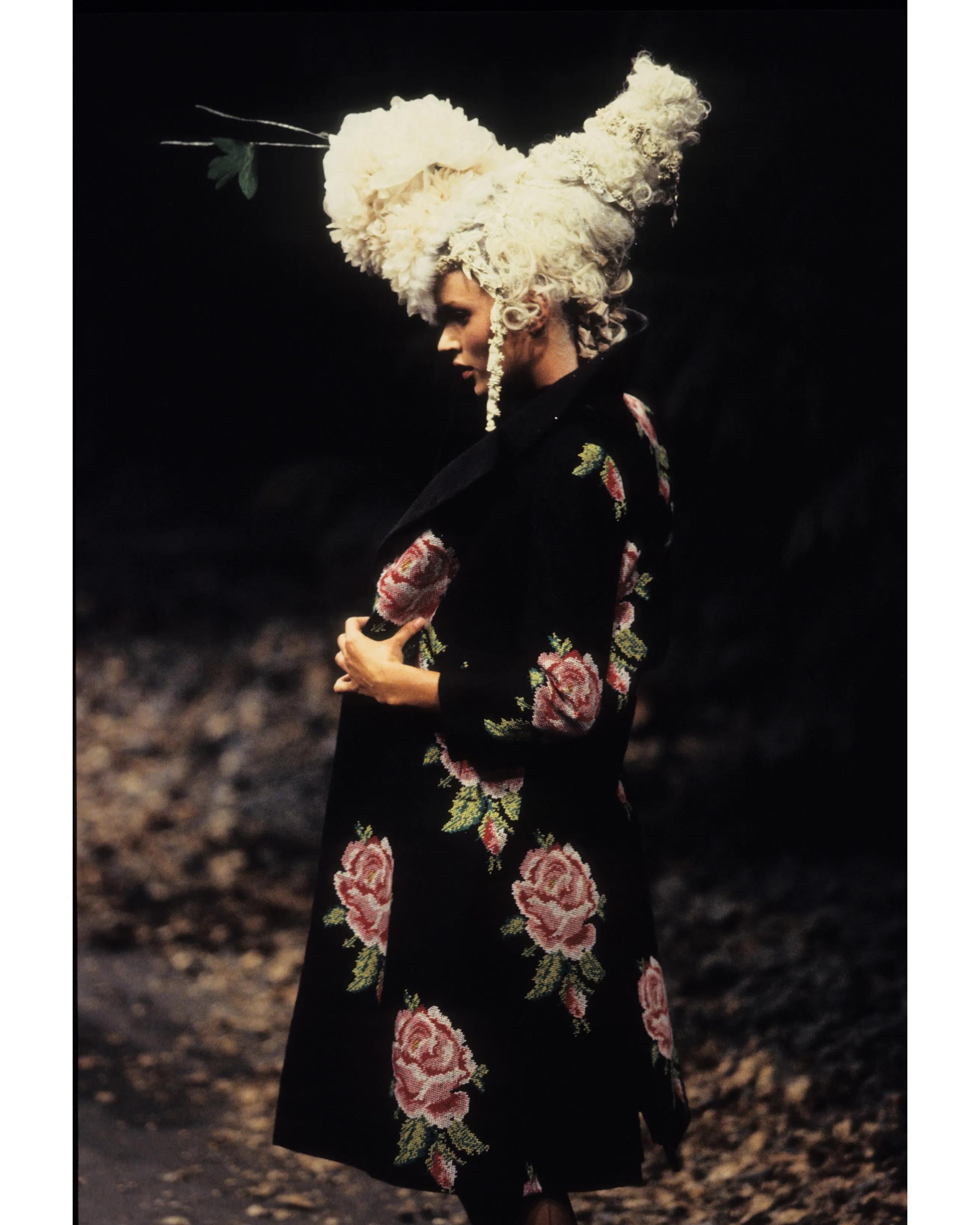 A/W 1996 Givenchy Haute Couture by John Galliano Embroidered Rose Print Coat 1