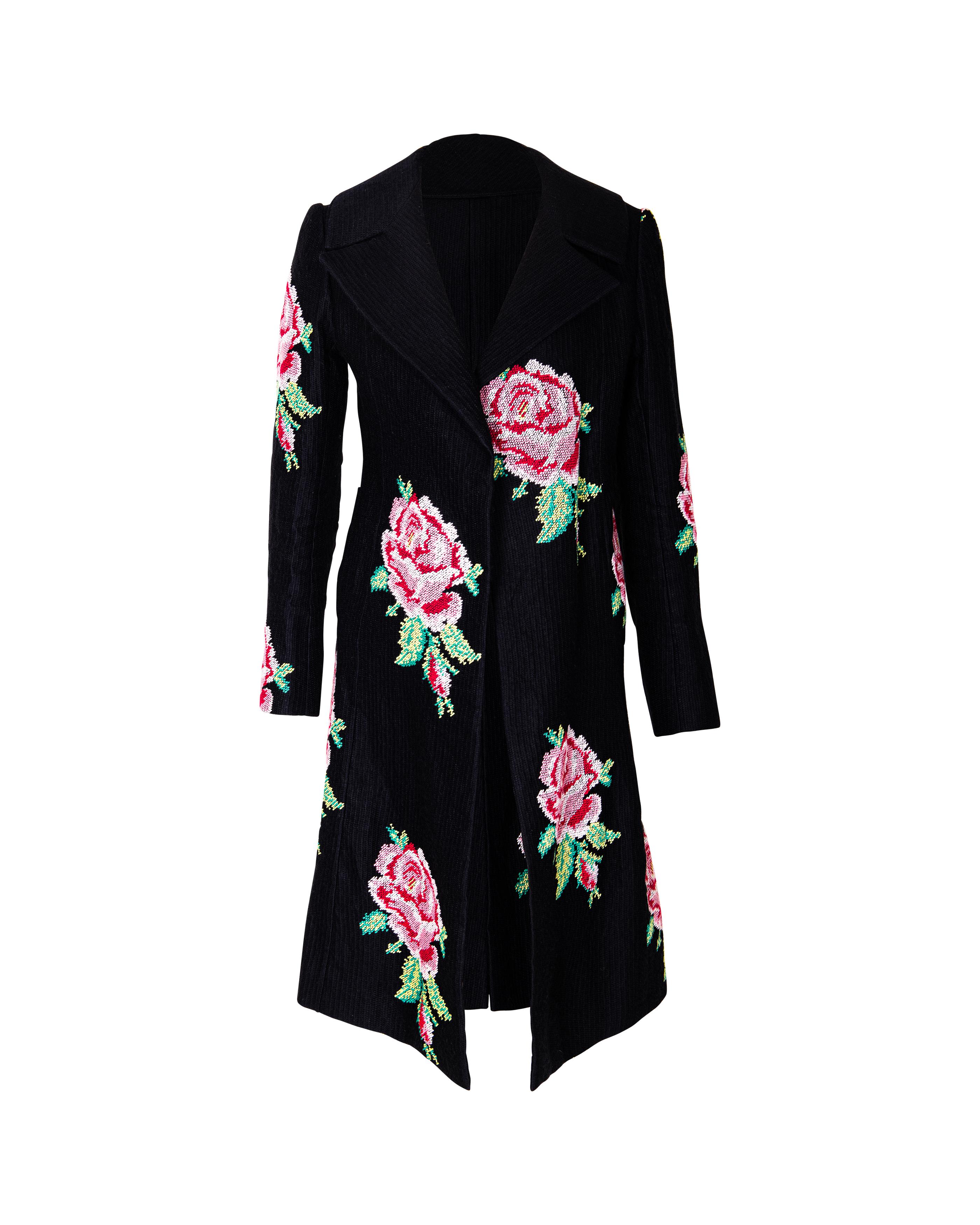 A/W 1996 Givenchy Haute Couture by John Galliano Embroidered Rose Print Coat 4
