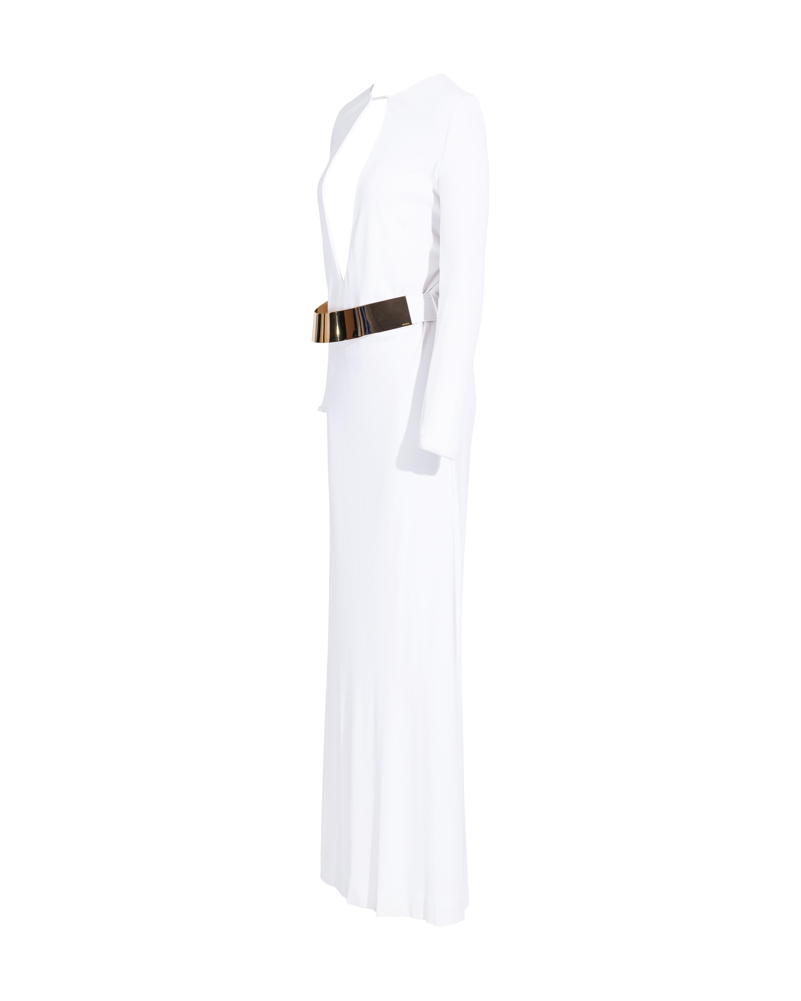 Gray A/W 1996 Gucci by Tom Ford White Jersey Long Sleeve Gown