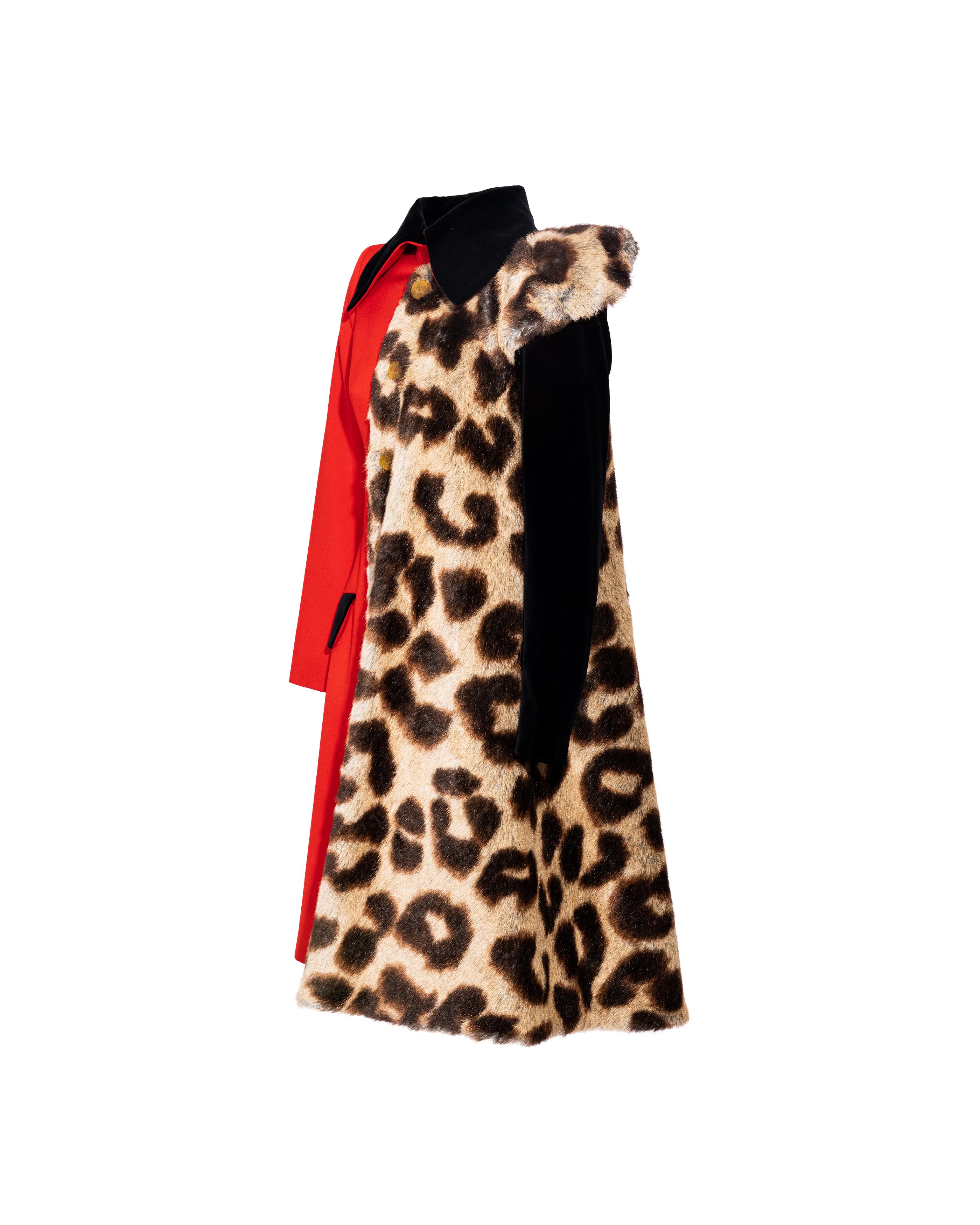 A/W 1996 Vivienne Westwood Red and Leopard Print Contrast Coat In Excellent Condition For Sale In North Hollywood, CA