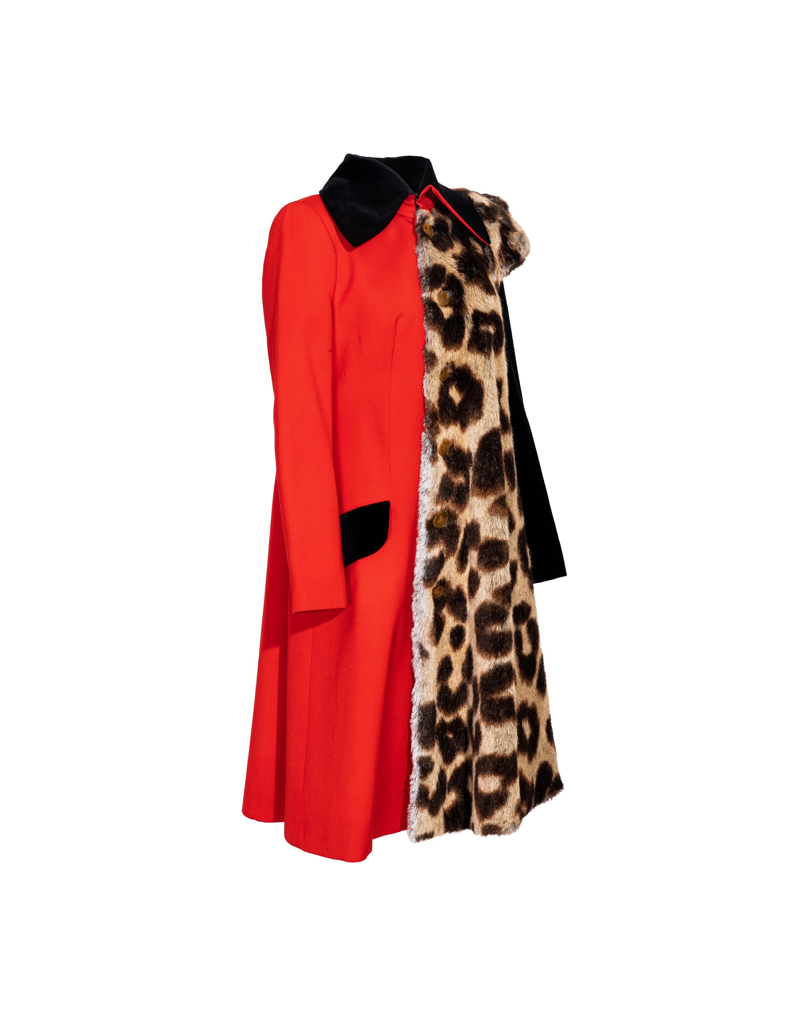 A/W 1996 Vivienne Westwood Red and Leopard Print Contrast Coat For Sale 1