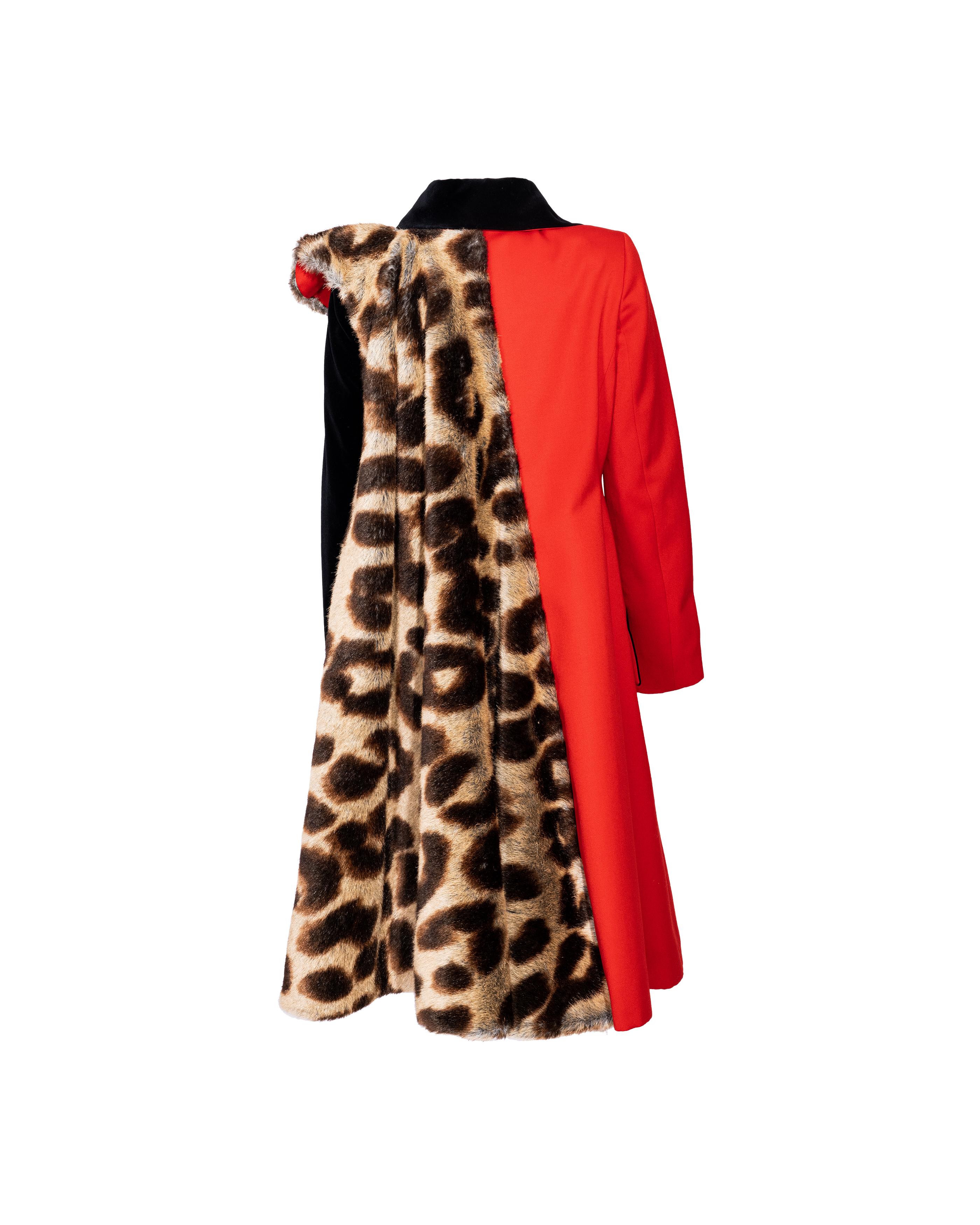 A/W 1996 Vivienne Westwood Red and Leopard Print Contrast Coat For Sale 2