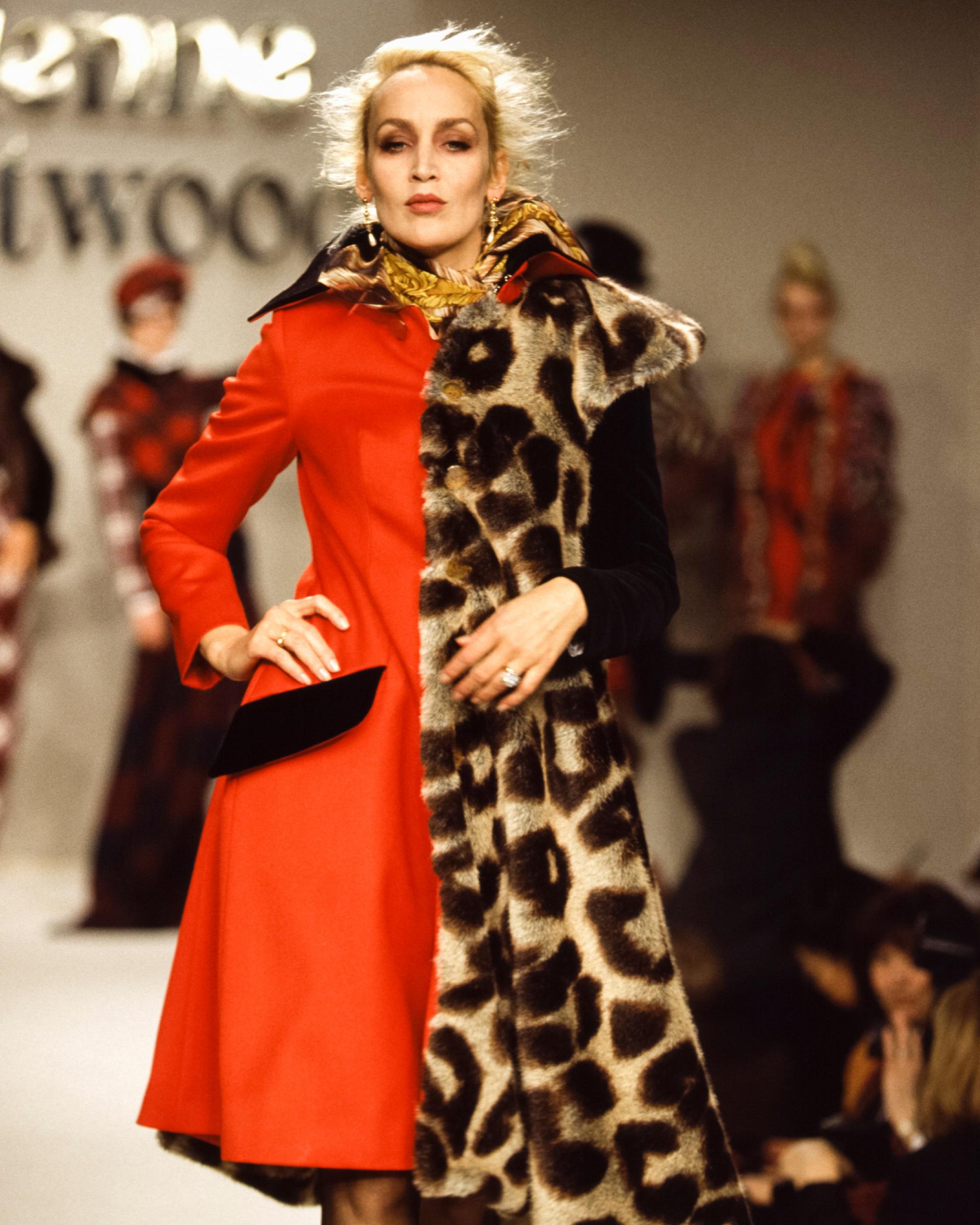 A/W 1996 Vivienne Westwood Red and Leopard Print Contrast Coat For Sale 3