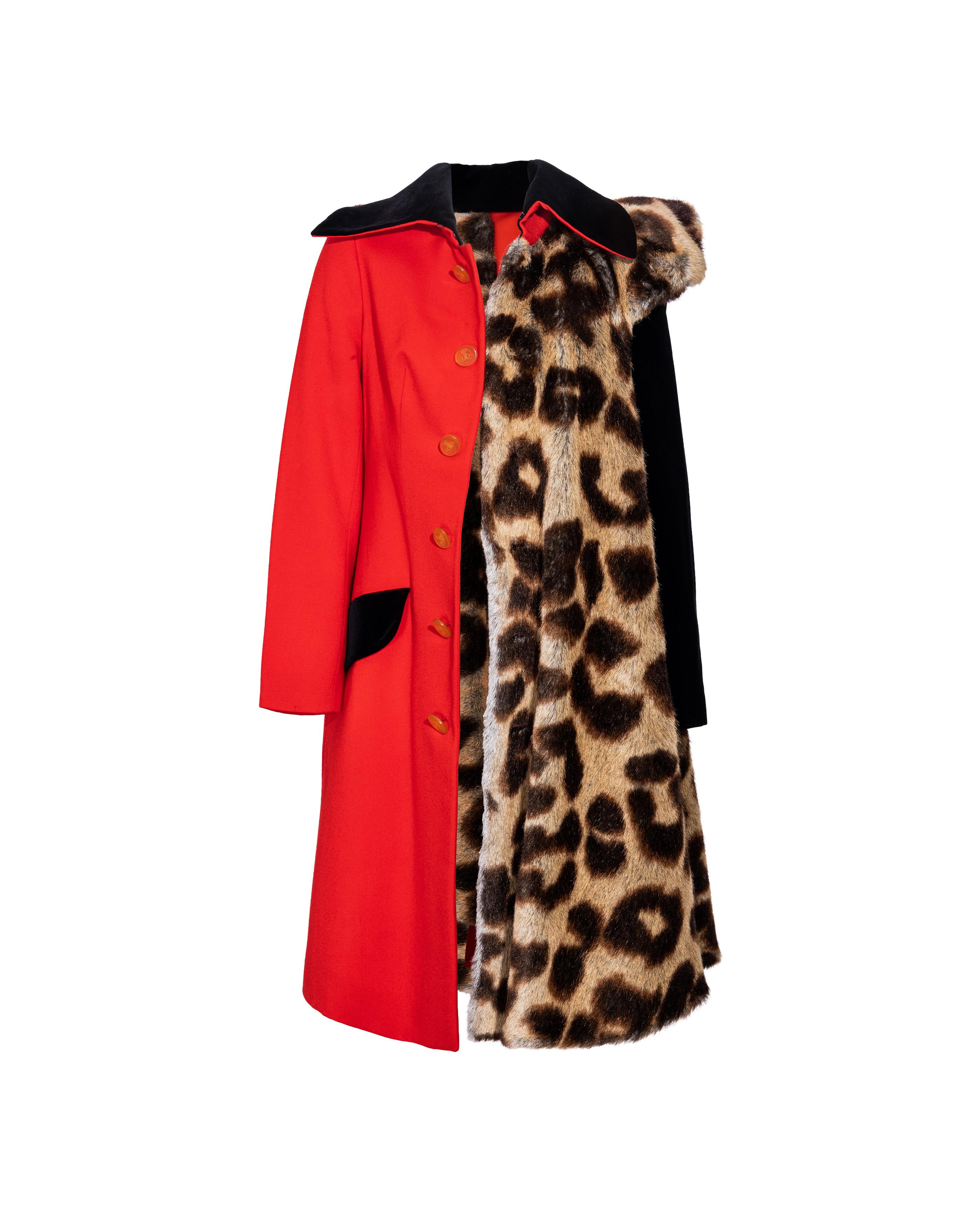 A/W 1996 Vivienne Westwood Red and Leopard Print Contrast Coat For Sale 4