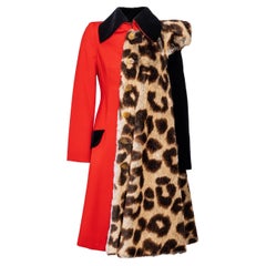 Retro A/W 1996 Vivienne Westwood Red and Leopard Print Contrast Coat