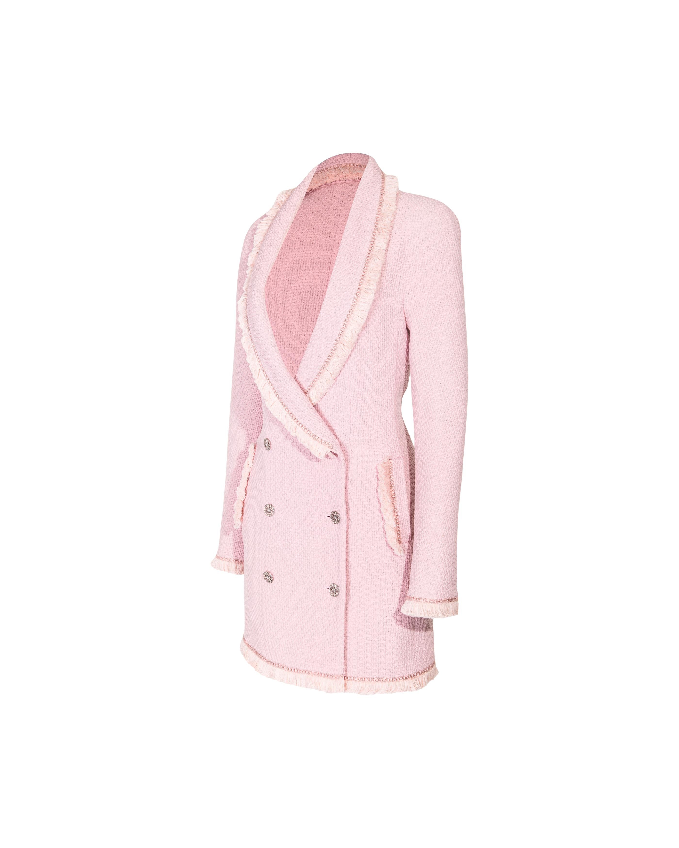 A/W 1997 Christian Dior by Galliano Pink Boucle Double-Breasted Blazer Dress In Excellent Condition In North Hollywood, CA