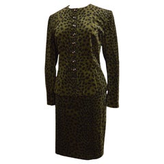 A/W 1997 Givenchy Alexander McQueen Green Cheetah Animal Print Velvet Skirt Suit