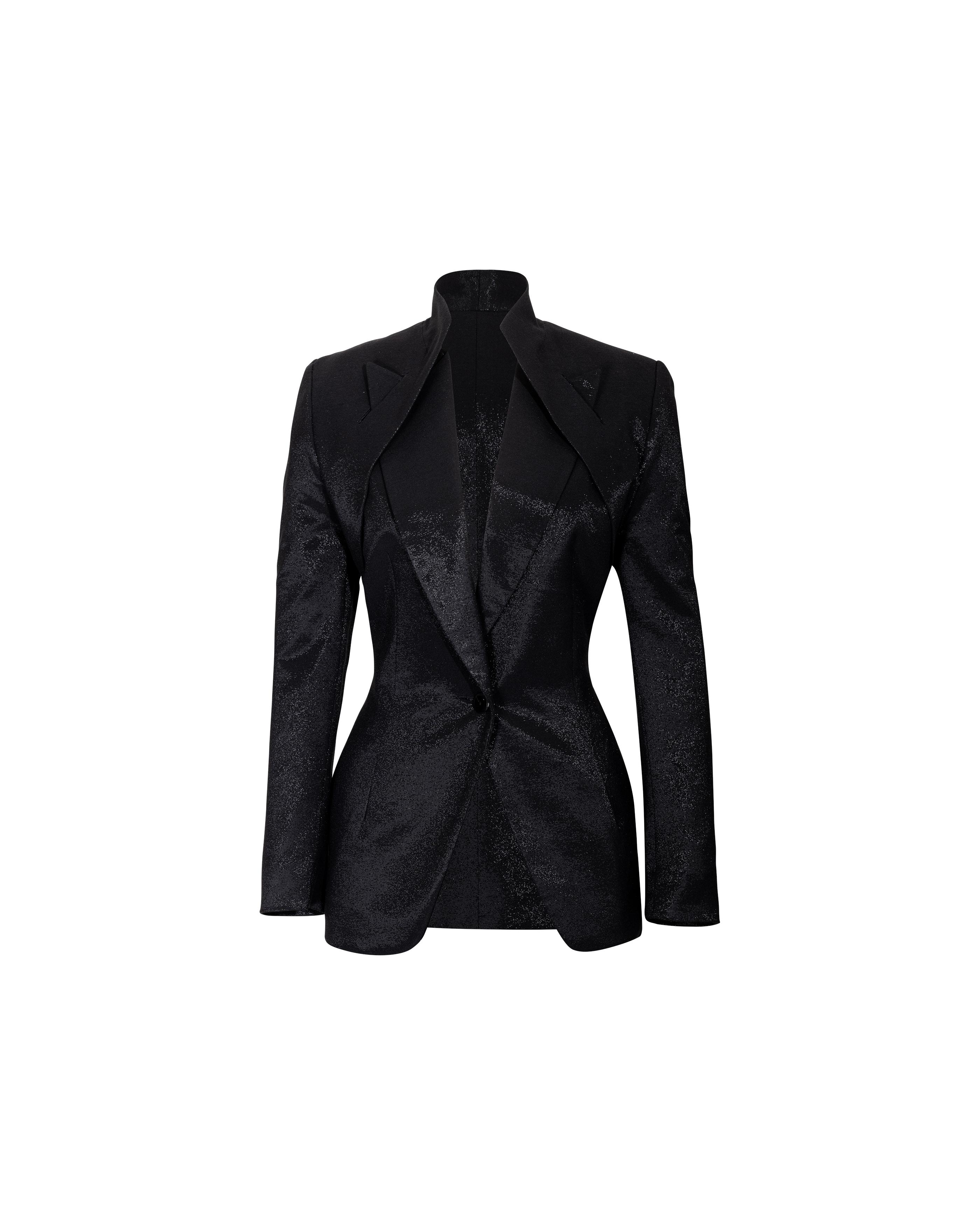 A/W 1997 Givenchy by Alexander McQueen Black Metallic Skirt Suit Set 7