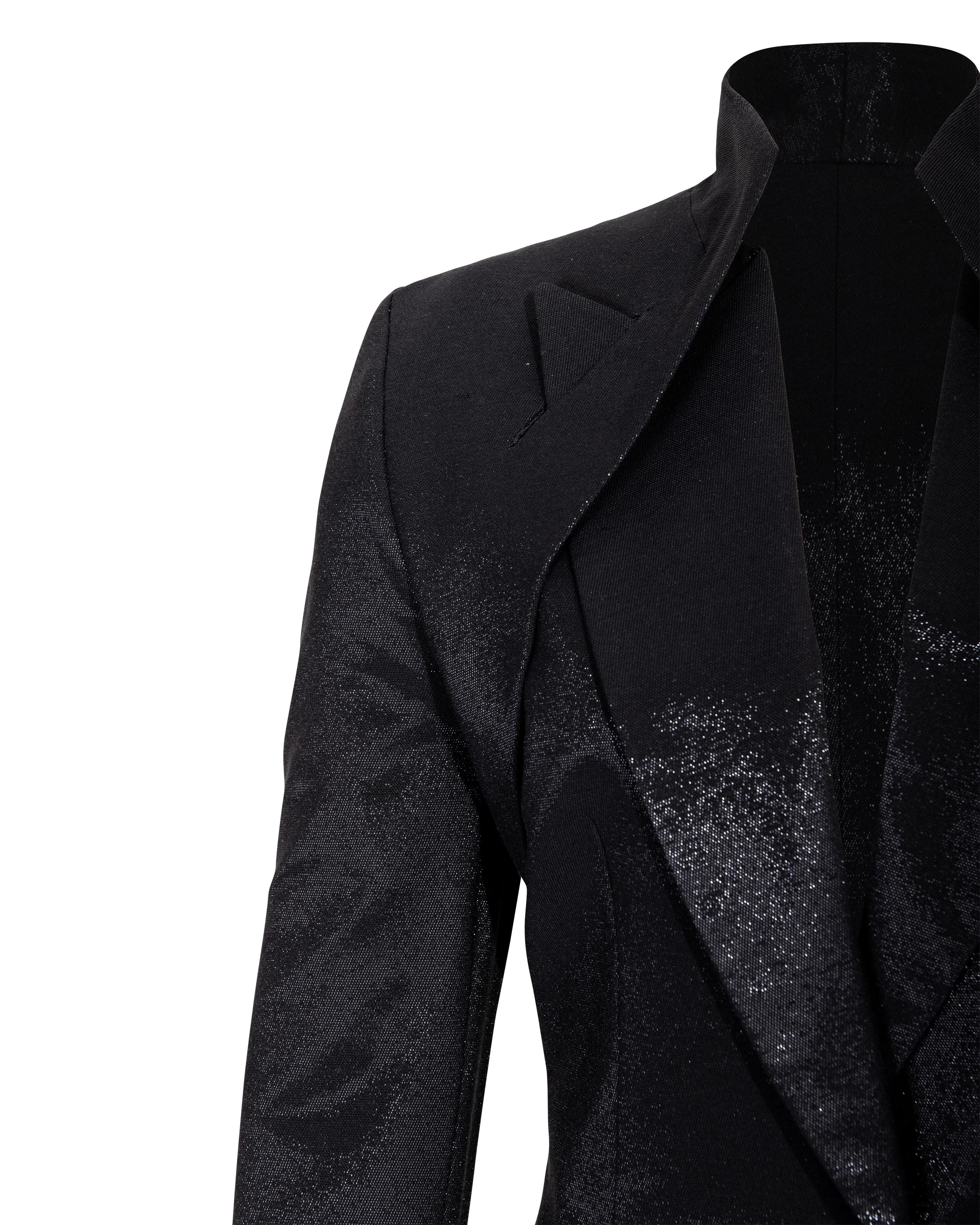 A/W 1997 Givenchy by Alexander McQueen Black Metallic Skirt Suit Set 8