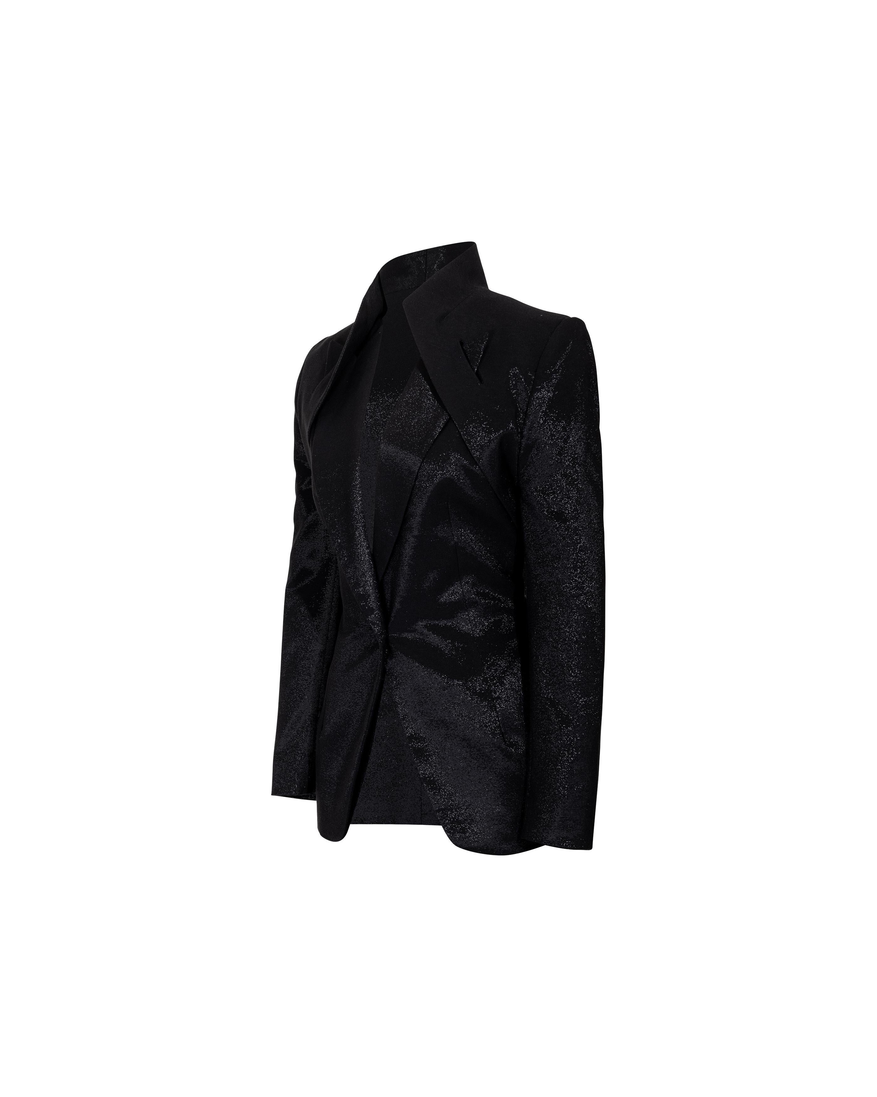 A/W 1997 Givenchy by Alexander McQueen Black Metallic Skirt Suit Set 9