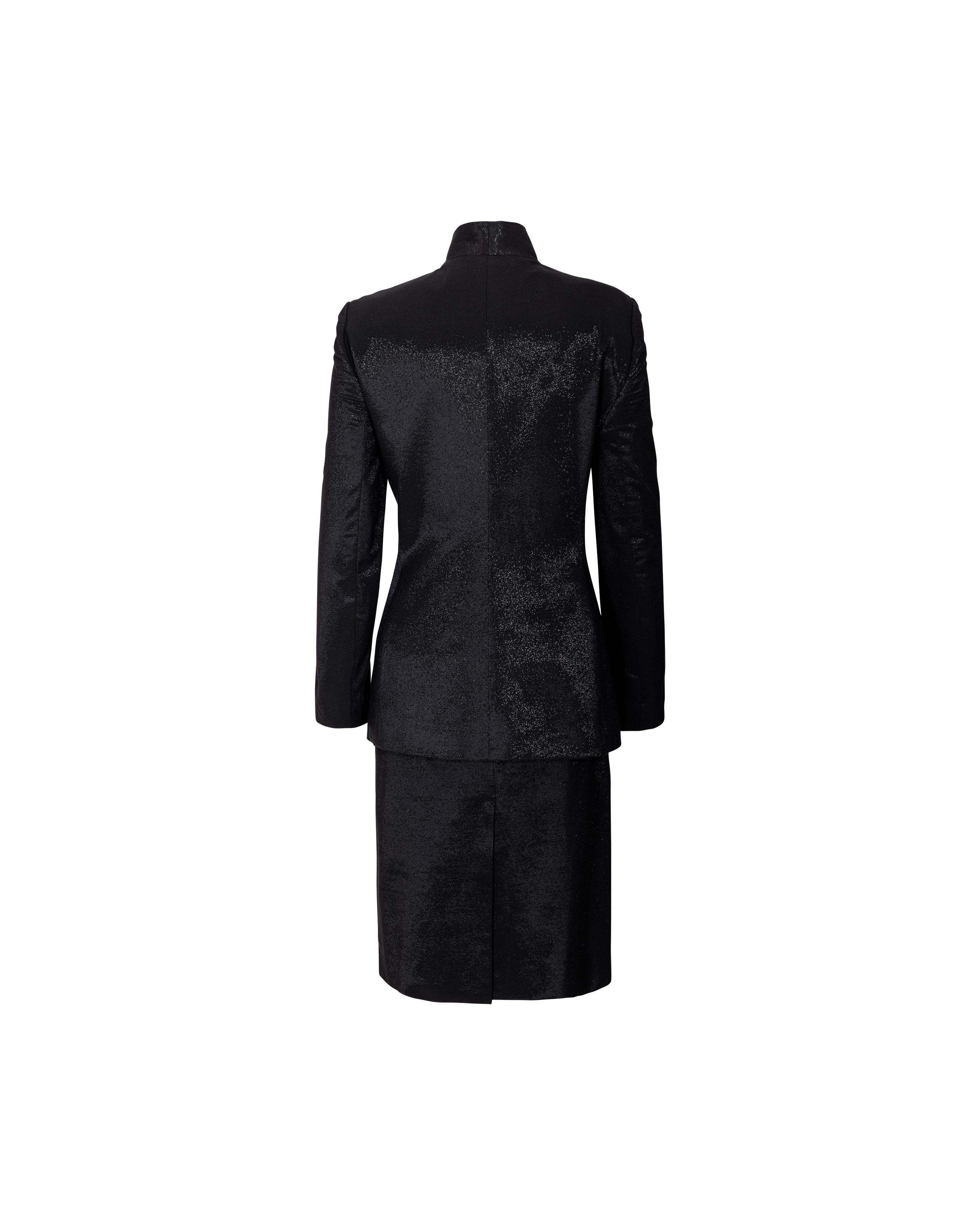 A/W 1997 Givenchy by Alexander McQueen Black Metallic Skirt Suit Set 1