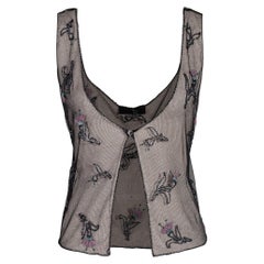 Retro A/W 1997 Prada by Miuccia Prada Black Embellished Floral Top