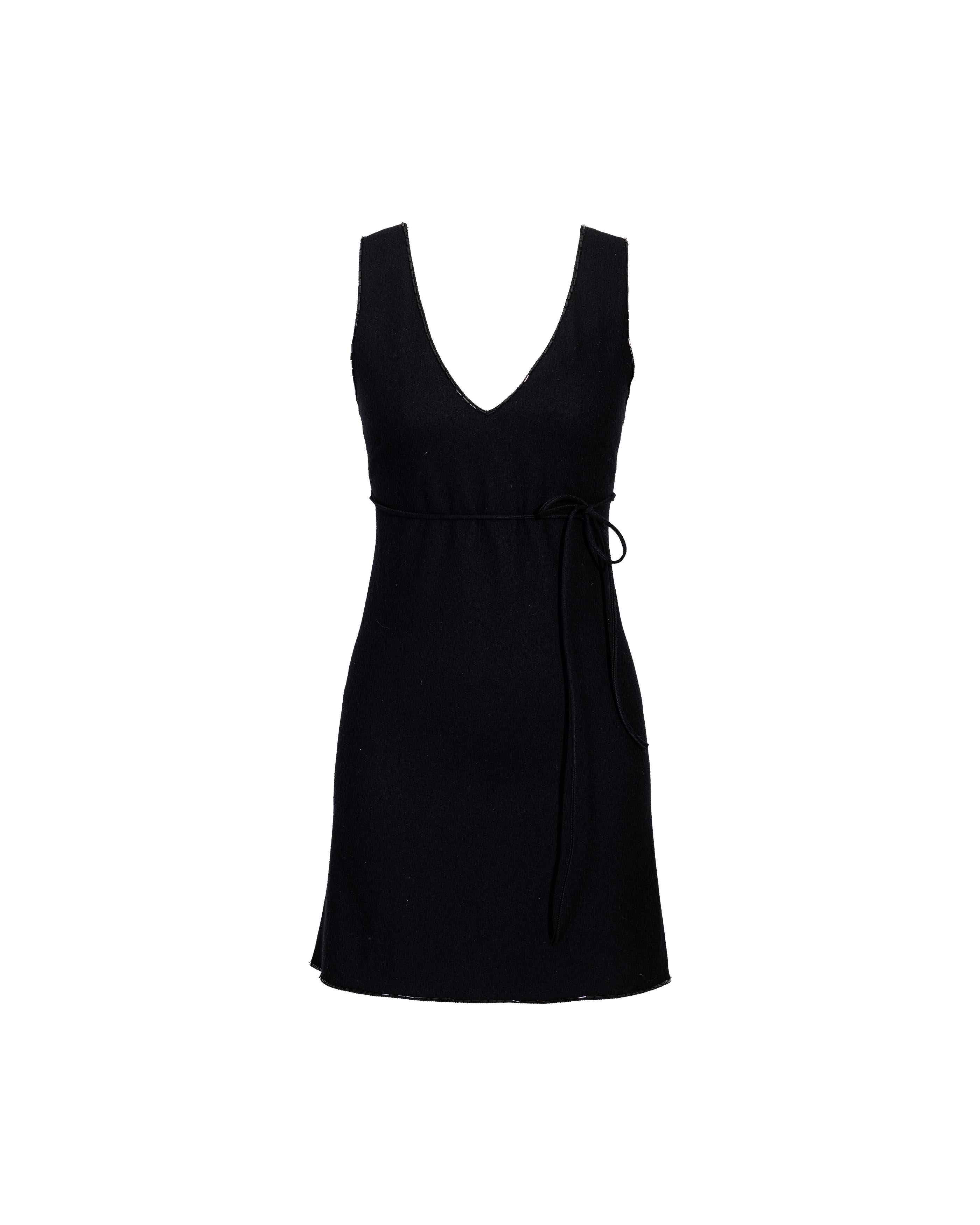 A/W 1997 Prada by Miuccia Prada Black Wool Mini Dress with Beaded Trim 1