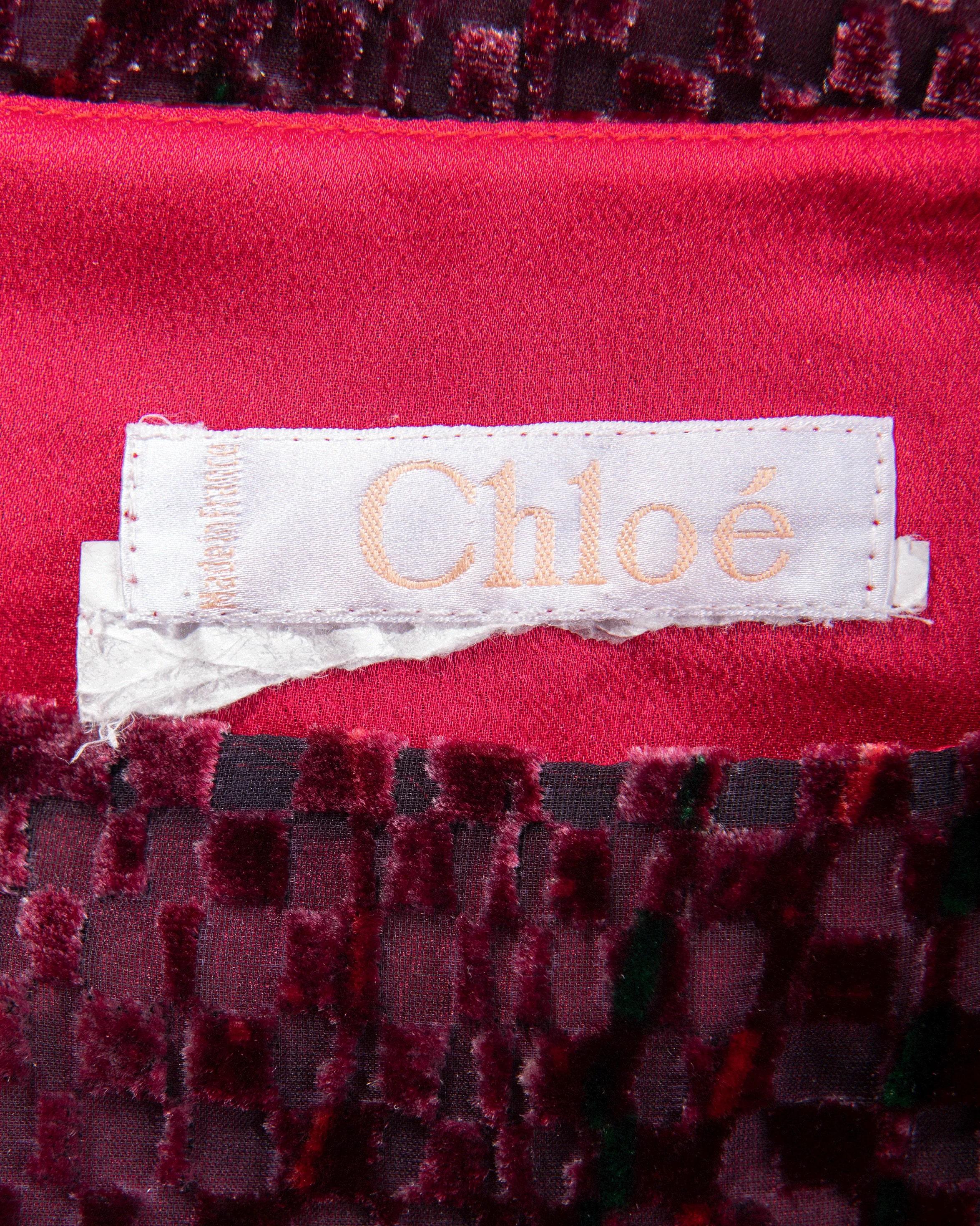 A/W 1998 Chloe Rose and Checkerboard Print Velvet Burnout Skirt 3