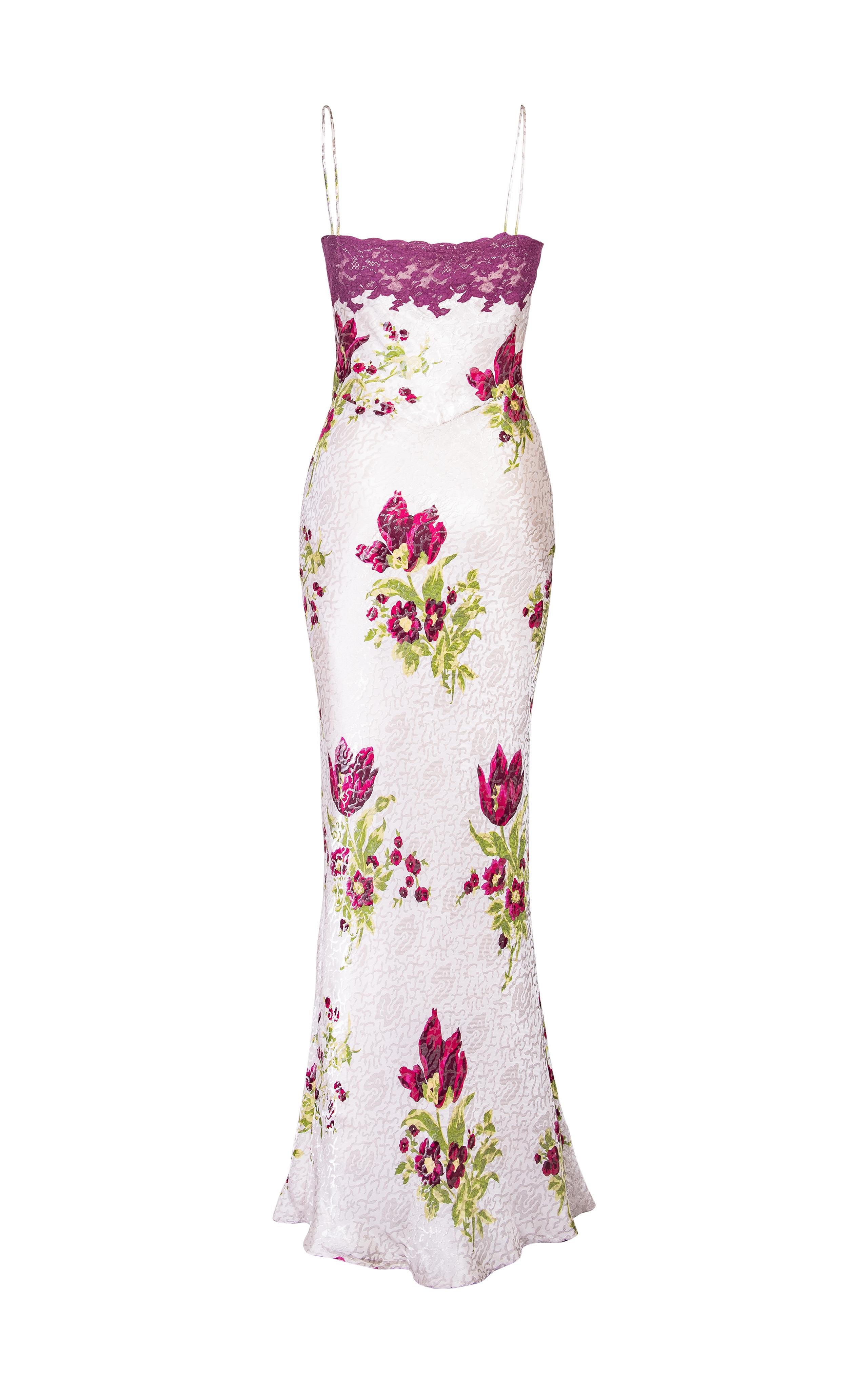 A/W 1998 Christian Dior White Floral Print Lace and Silk