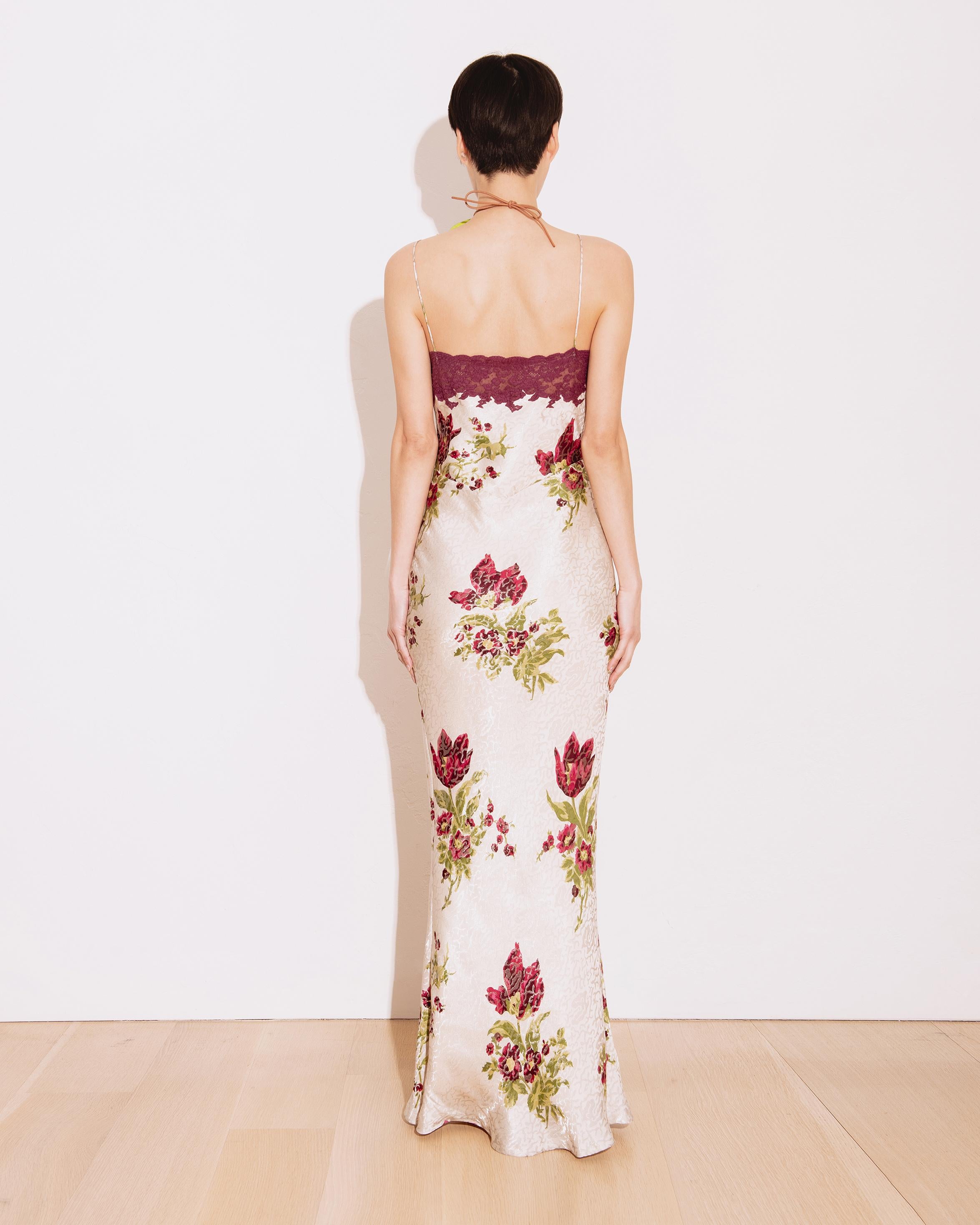 A/W 1998 Christian Dior White Floral Print Lace and Silk Slip Gown 4