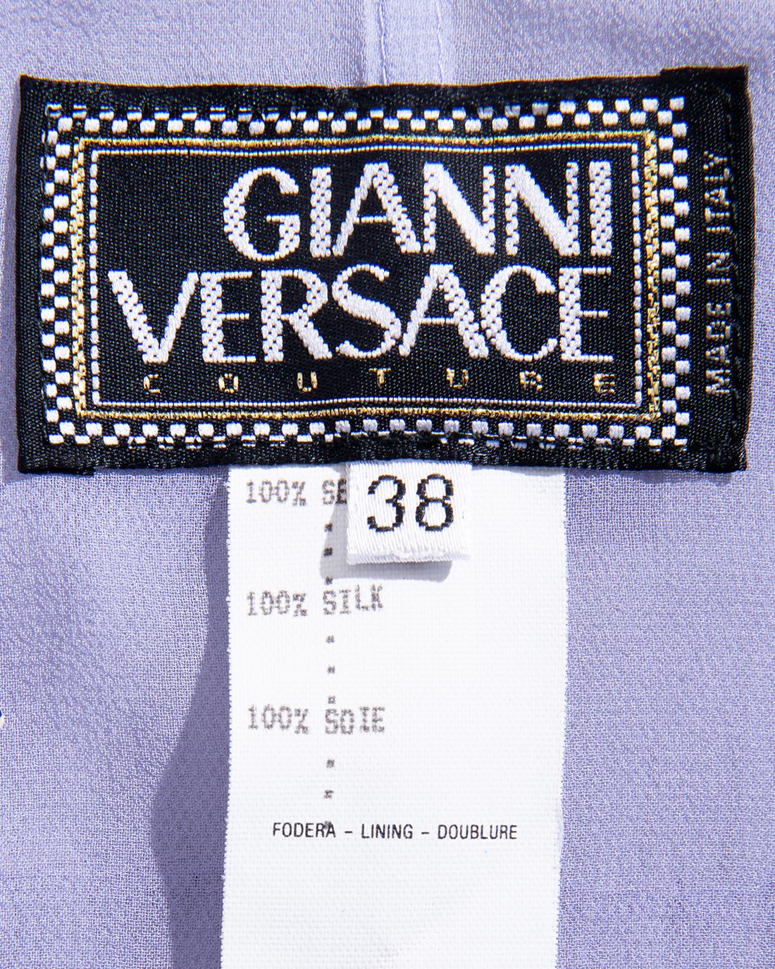 A/W 1998 Gianni Versace Lilac Strapless One-Shoulder 'Barbed Wire' Gown 7