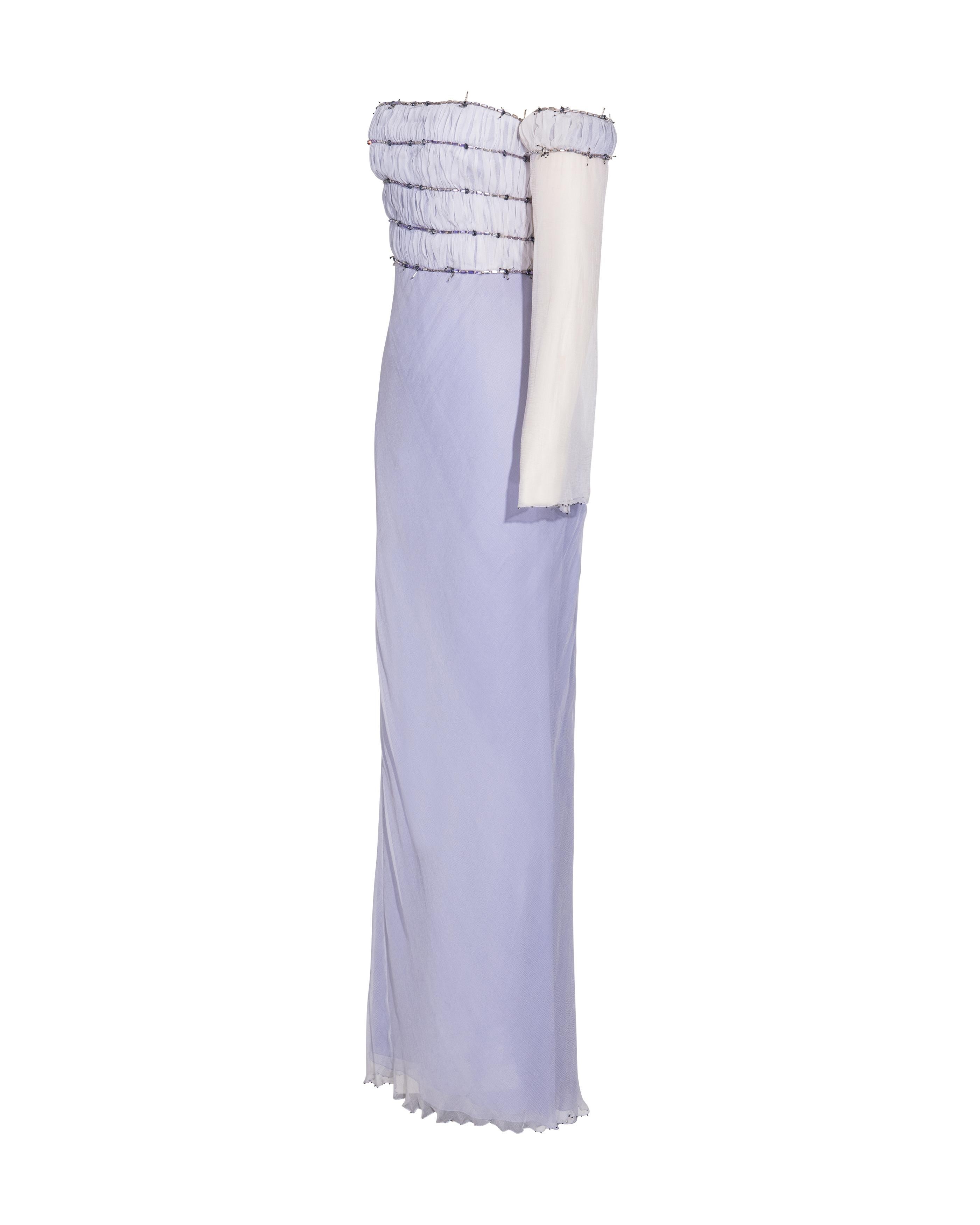 A/W 1998 Gianni Versace Lilac Strapless One-Shoulder 'Barbed Wire' Gown In Excellent Condition In North Hollywood, CA