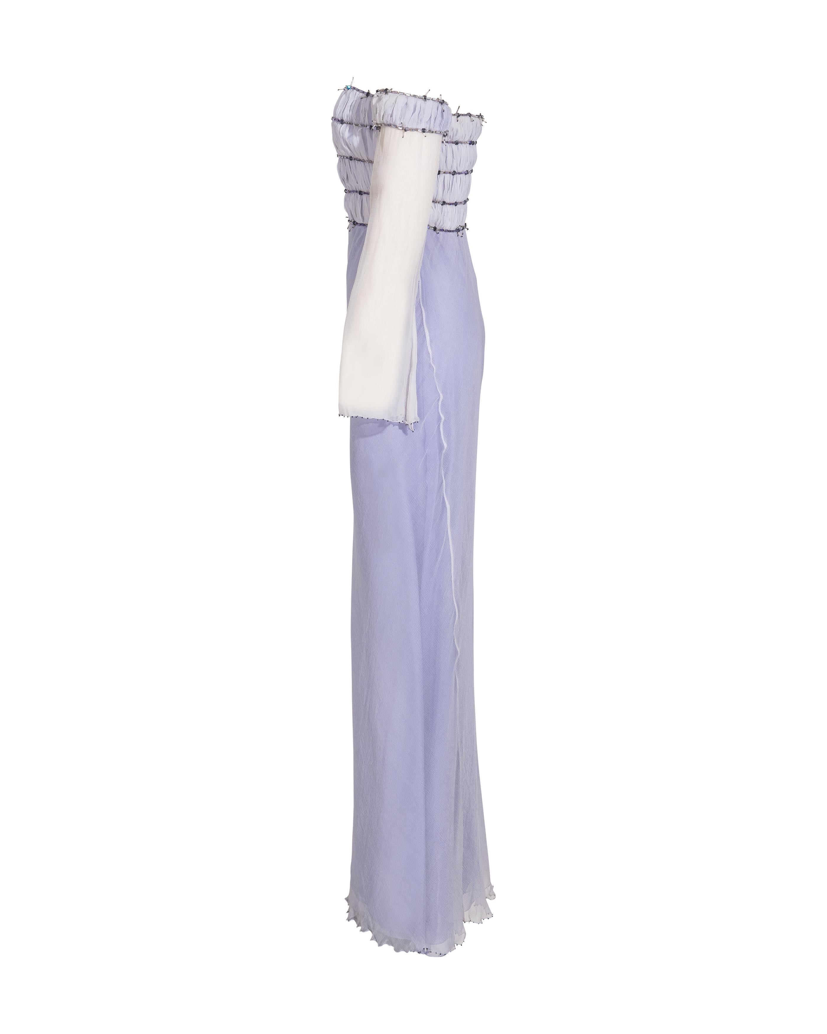 Women's A/W 1998 Gianni Versace Lilac Strapless One-Shoulder 'Barbed Wire' Gown
