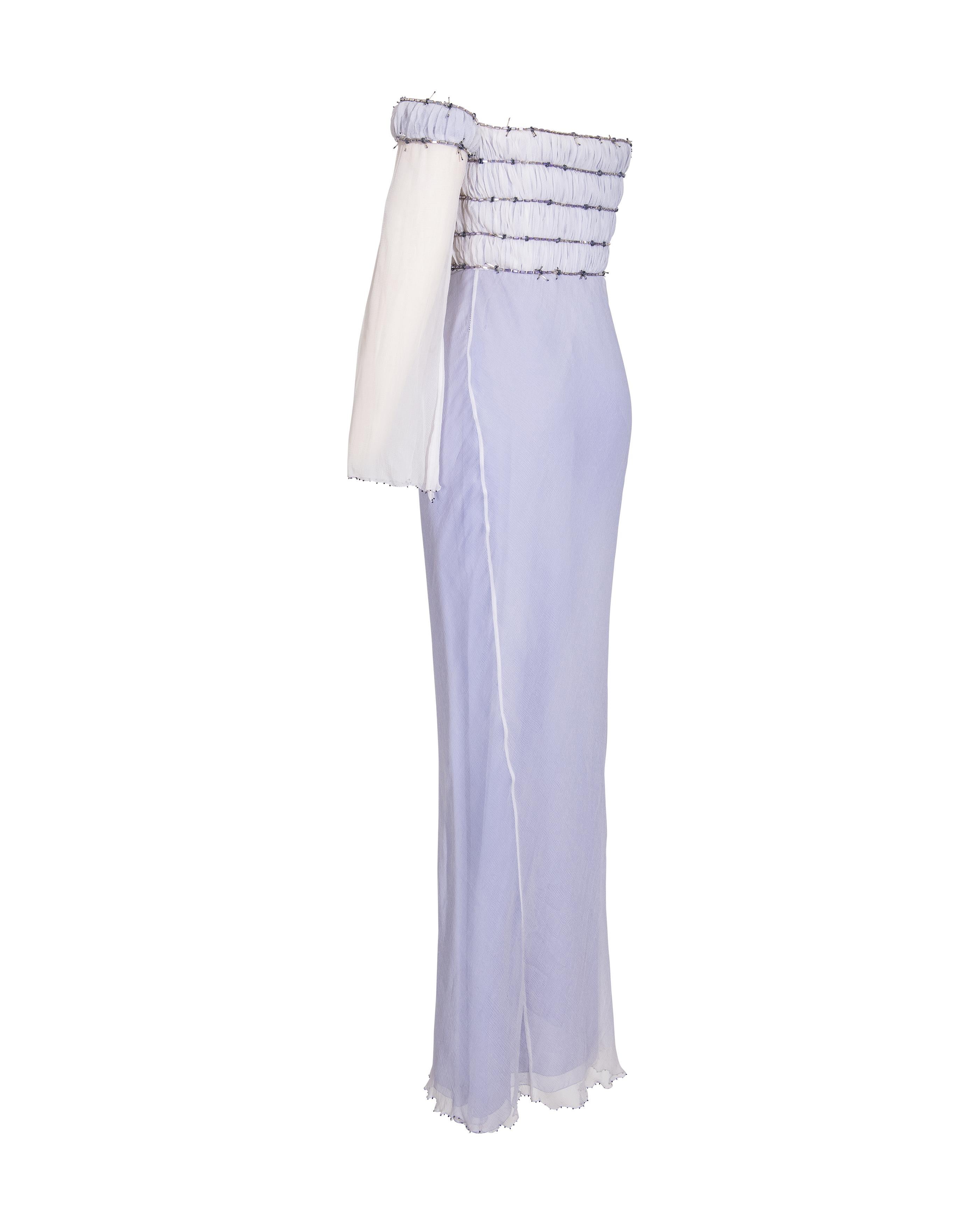 A/W 1998 Gianni Versace Lilac Strapless One-Shoulder 'Barbed Wire' Gown 1