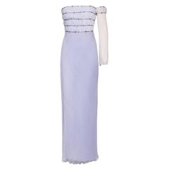 Vintage A/W 1998 Gianni Versace Lilac Strapless One-Shoulder 'Barbed Wire' Gown