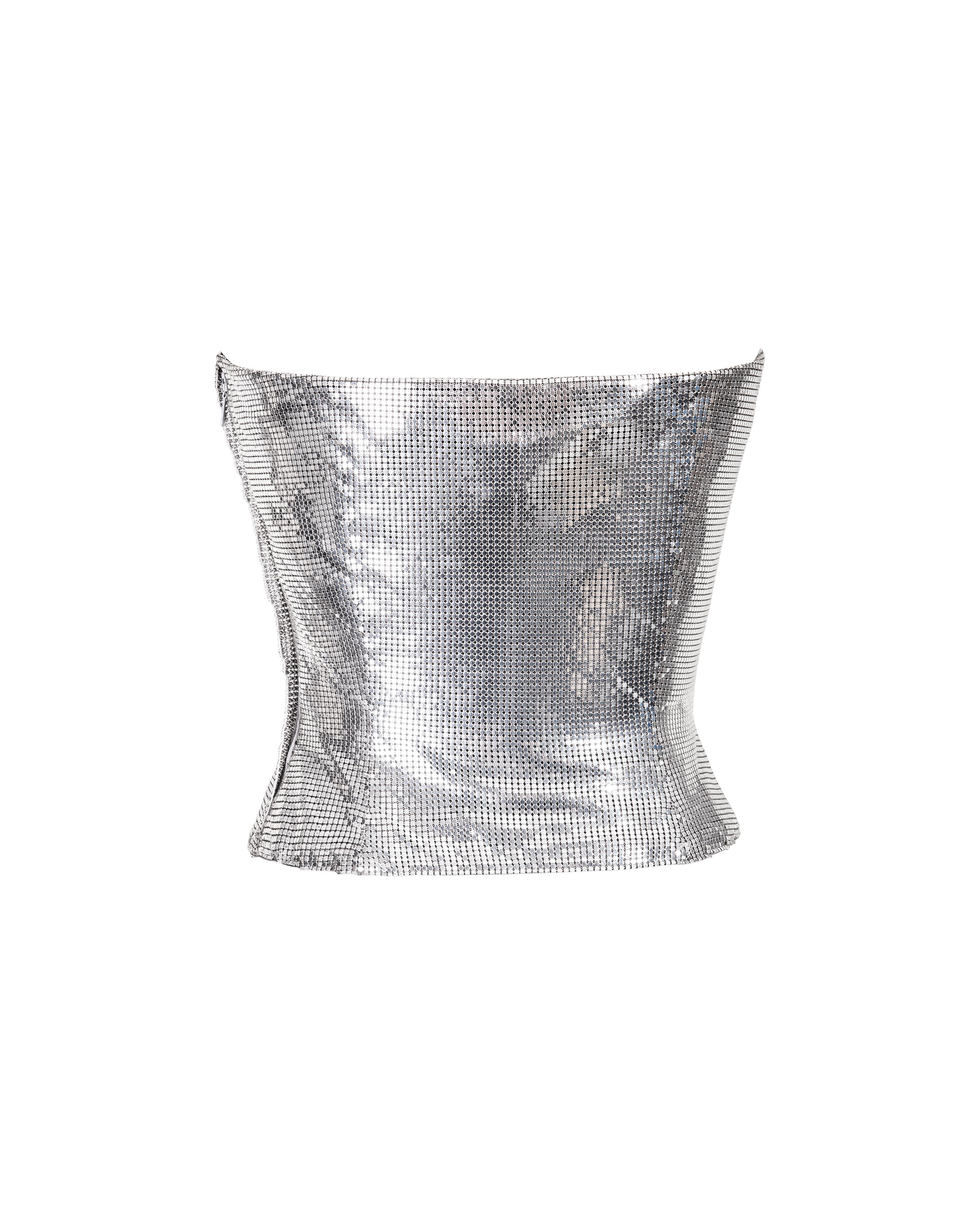 A/W 1998 Gianni Versace Silver Oroton Chainmail Corset 1