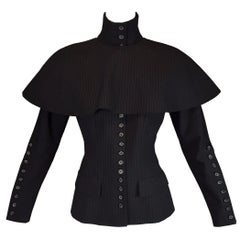 A/W 1998 "Joan" Alexander McQueen Runway Catholic Striped Jacket Cape Ensemble