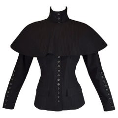 A/W 1998 "Joan" Alexander McQueen Runway Catholic Striped Jacket Cape Ensemble