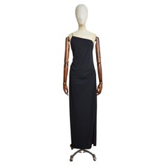 A/W 1998 Yves Saint Laurent Asymetric long Black One Shoulder YSL evening Dress