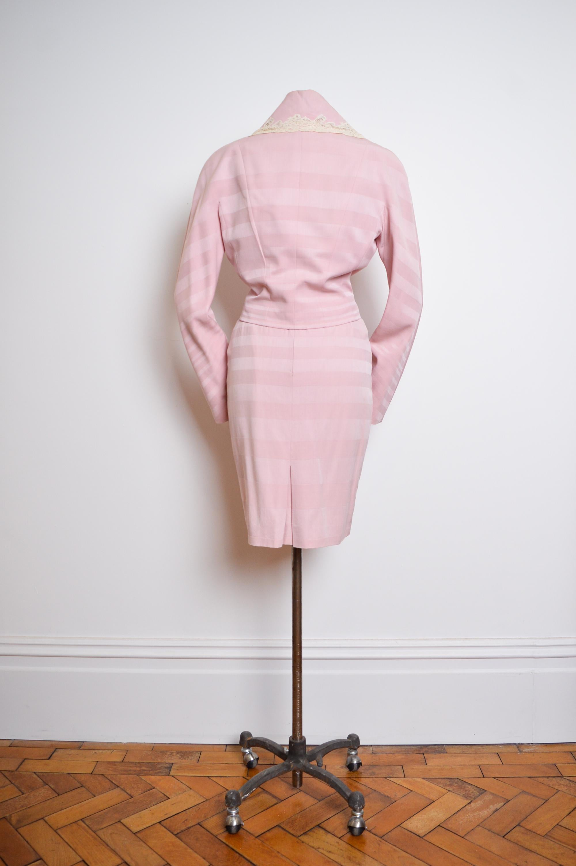 A/W 1999 Christian Dior by John Galliano Pink Lace Jacket & Pencil Skirt set For Sale 8