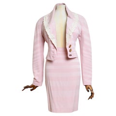 Retro A/W 1999 Christian Dior by John Galliano Pink Lace Jacket & Pencil Skirt set