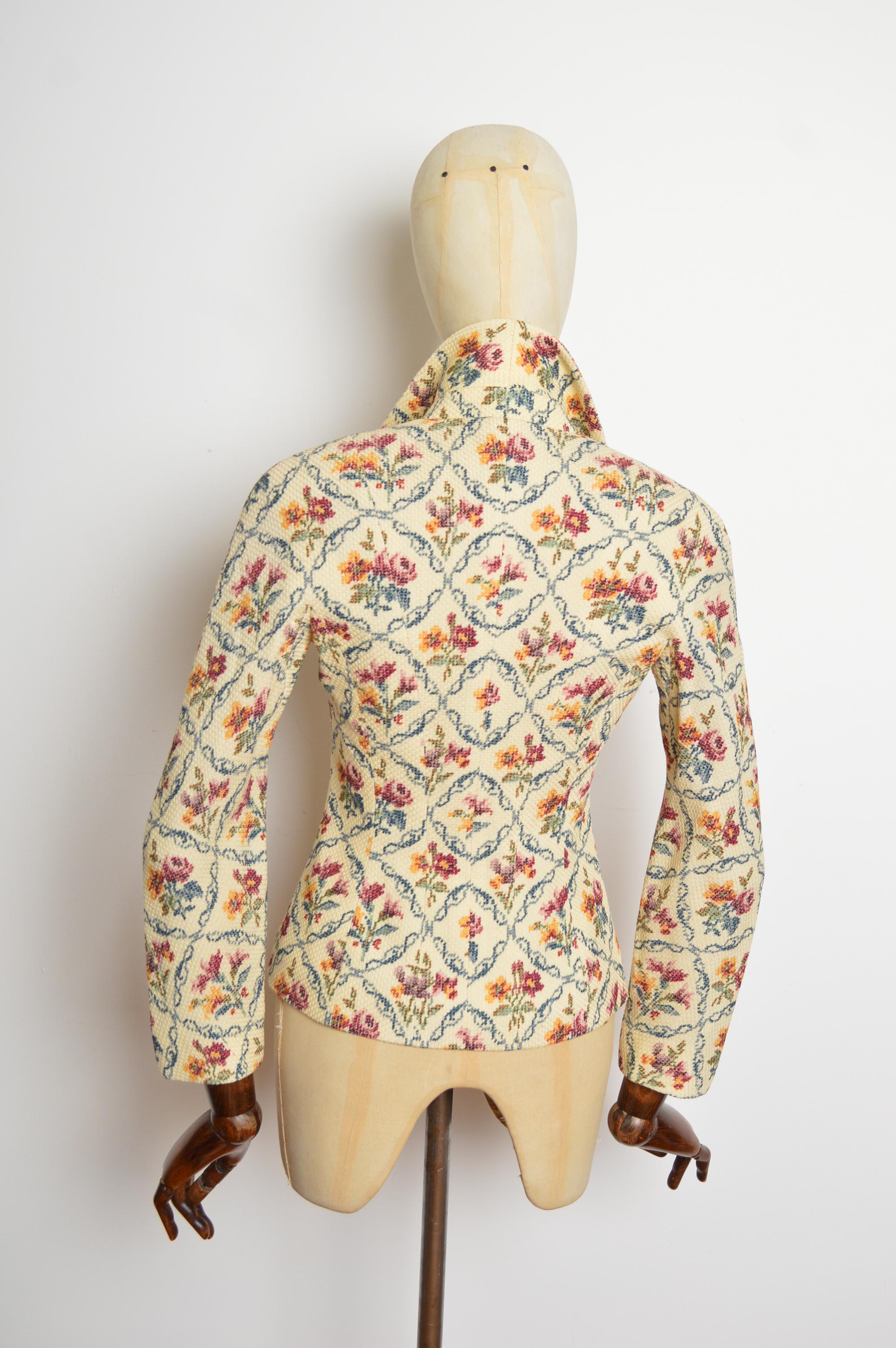 A/W 1999 Christian Dior John Galliano Floral Cross stitch Tapestry Blazer Jacket For Sale 5