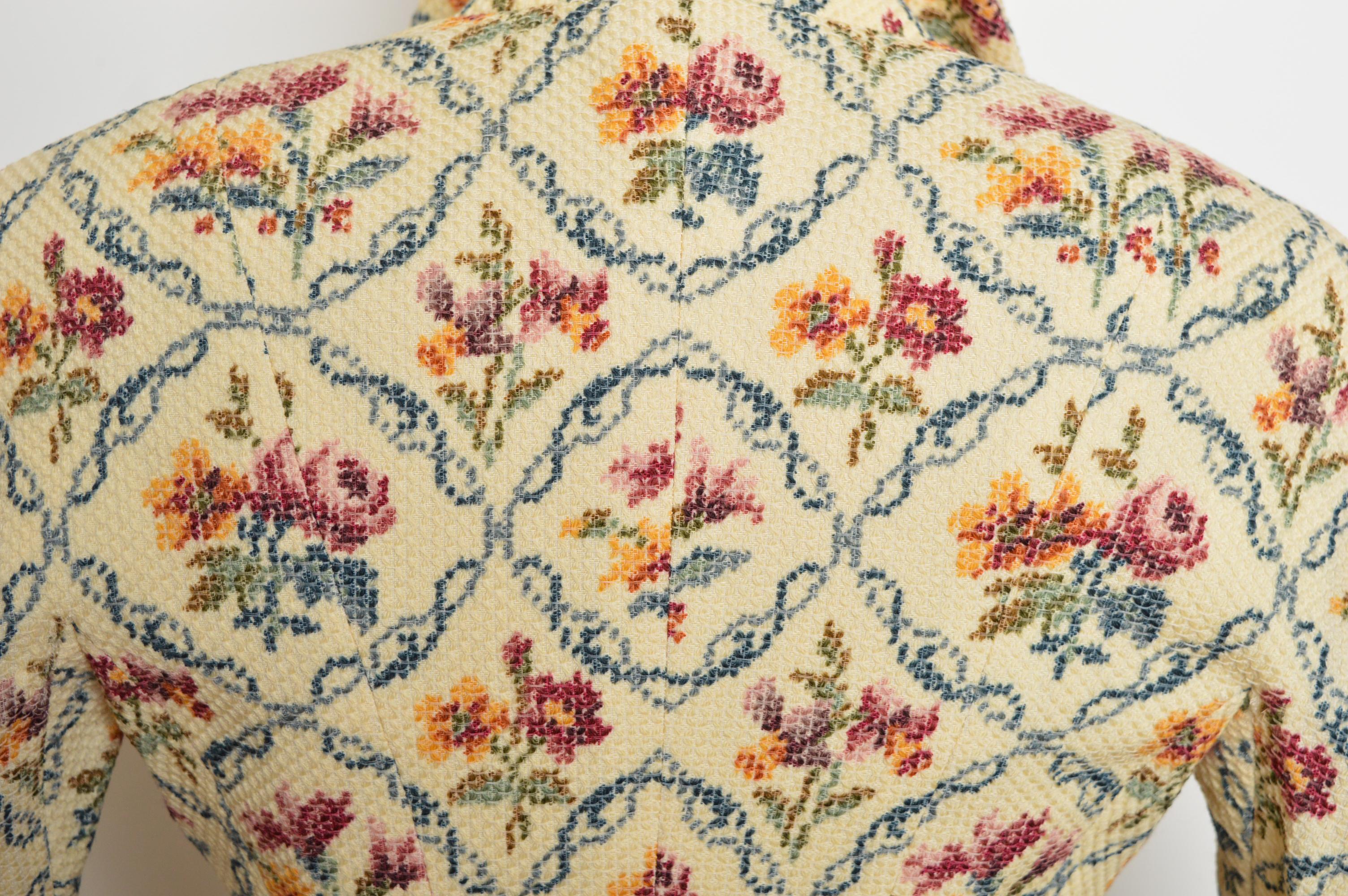 A/W 1999 Christian Dior John Galliano Floral Cross stitch Tapestry Blazer Jacket For Sale 6