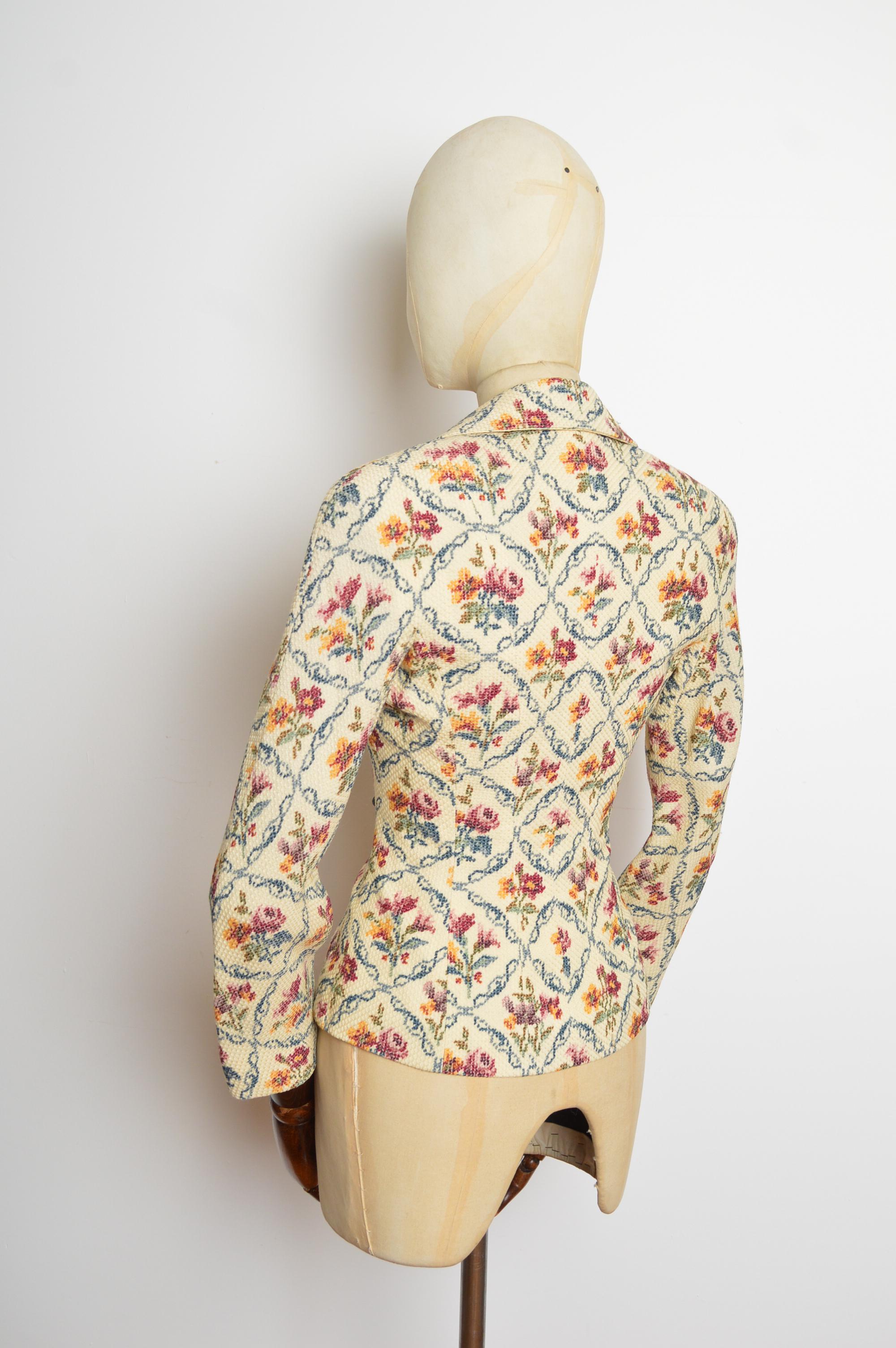 A/W 1999 Christian Dior John Galliano Floral Cross stitch Tapestry Blazer Jacket For Sale 7