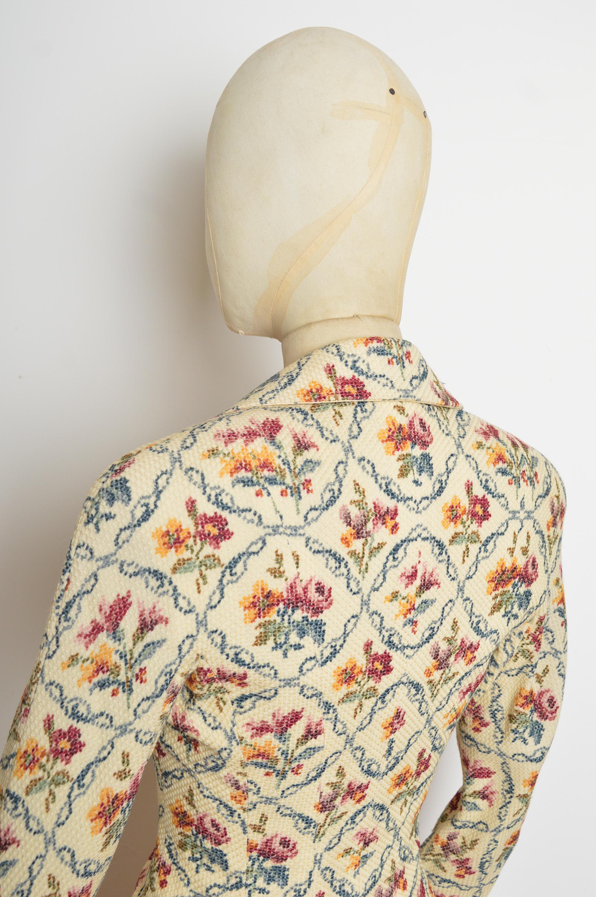 A/W 1999 Christian Dior John Galliano Floral Cross stitch Tapestry Blazer Jacket For Sale 8