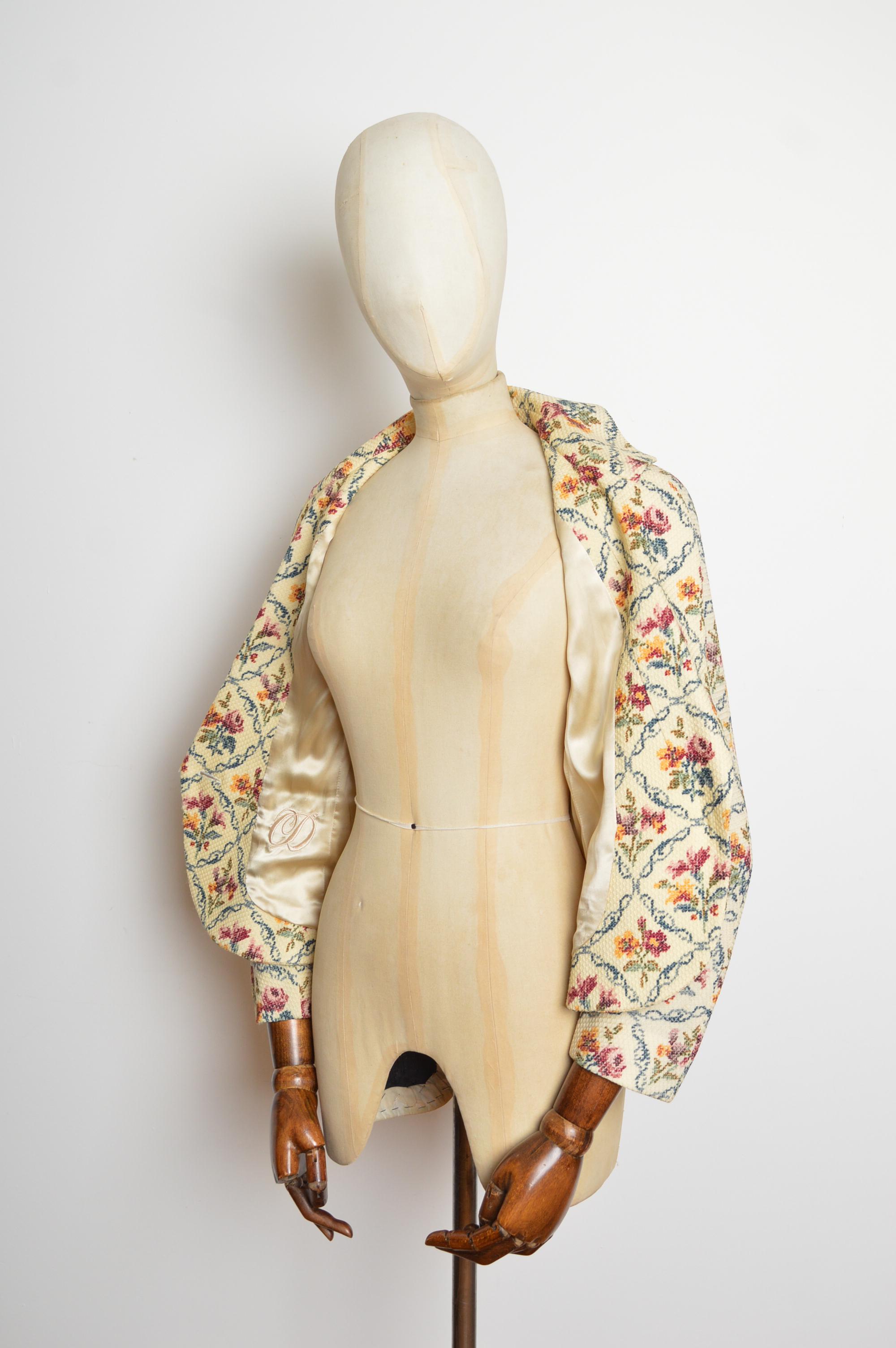A/W 1999 Christian Dior John Galliano Floral Cross stitch Tapestry Blazer Jacket For Sale 9