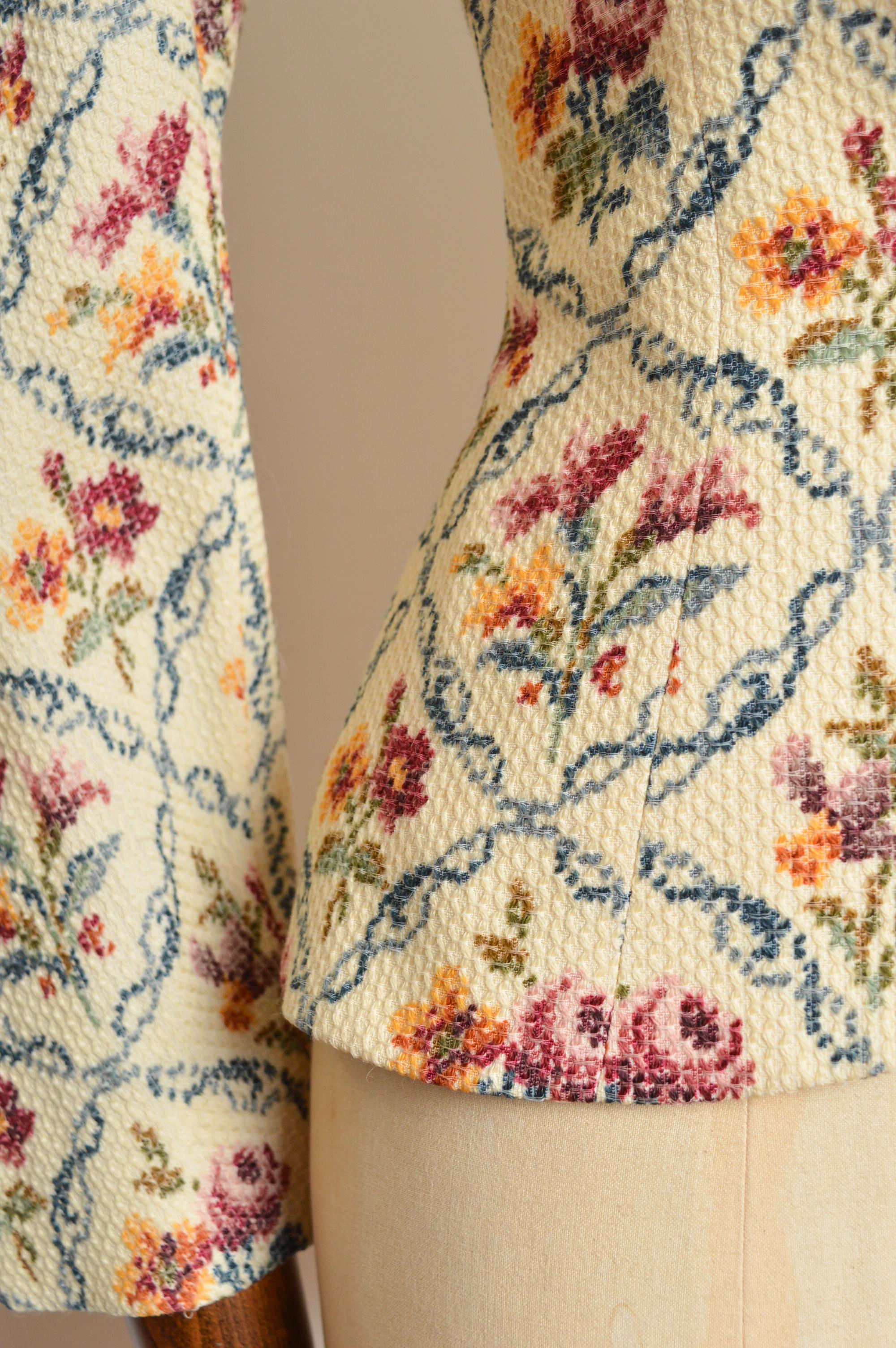 A/W 1999 Christian Dior John Galliano Floral Cross stitch Tapestry Blazer Jacket For Sale 1