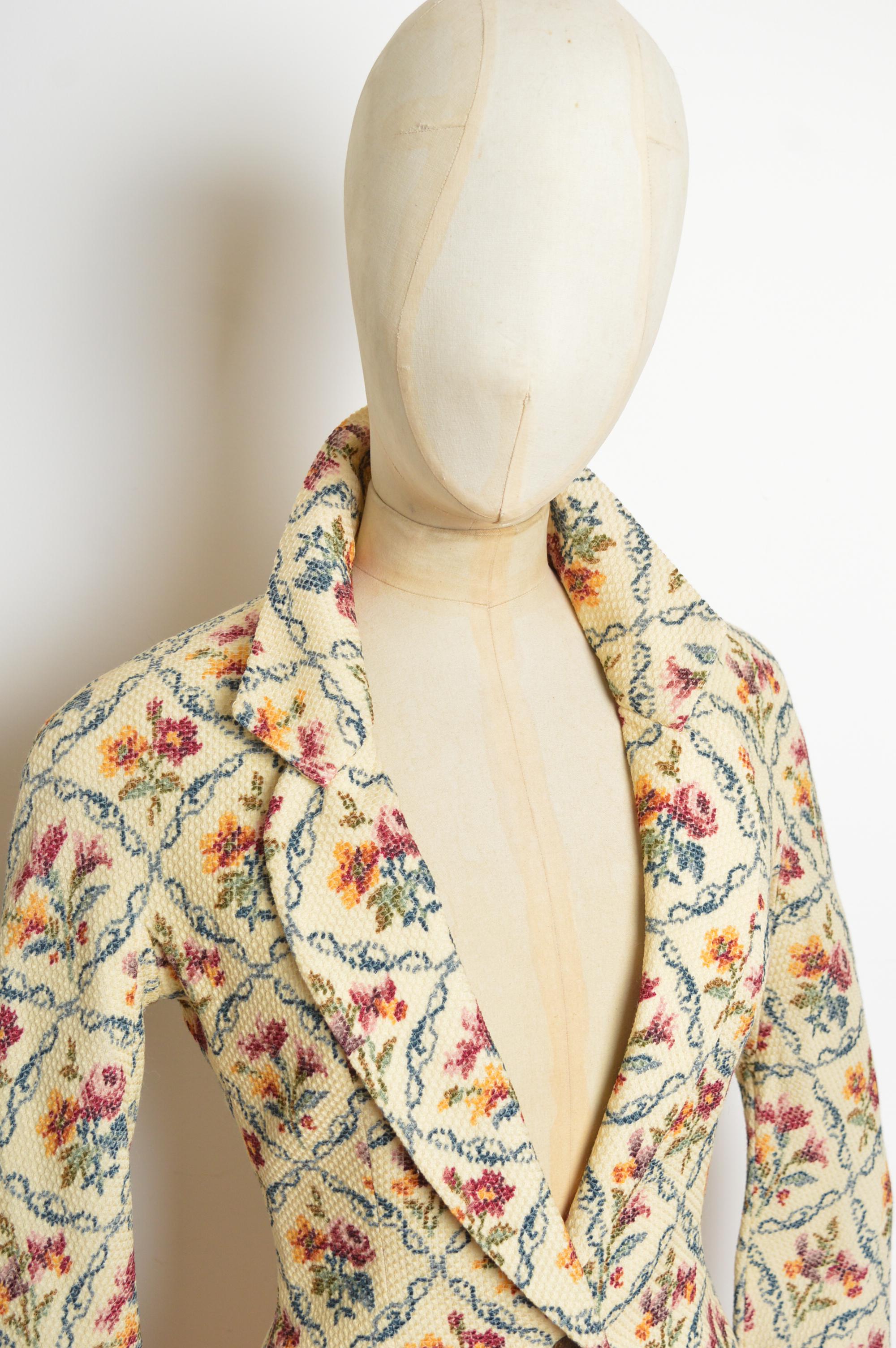 A/W 1999 Christian Dior John Galliano Floral Cross stitch Tapestry Blazer Jacket For Sale 4