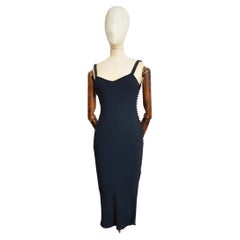 Retro A/W 1999 Christian Dior John Galliano Midnight Blue Bias Cut Evening Slip Dress