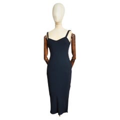 S/S 2001 Christian Dior John Galliano Vestido de noche de corte sesgado azul noche