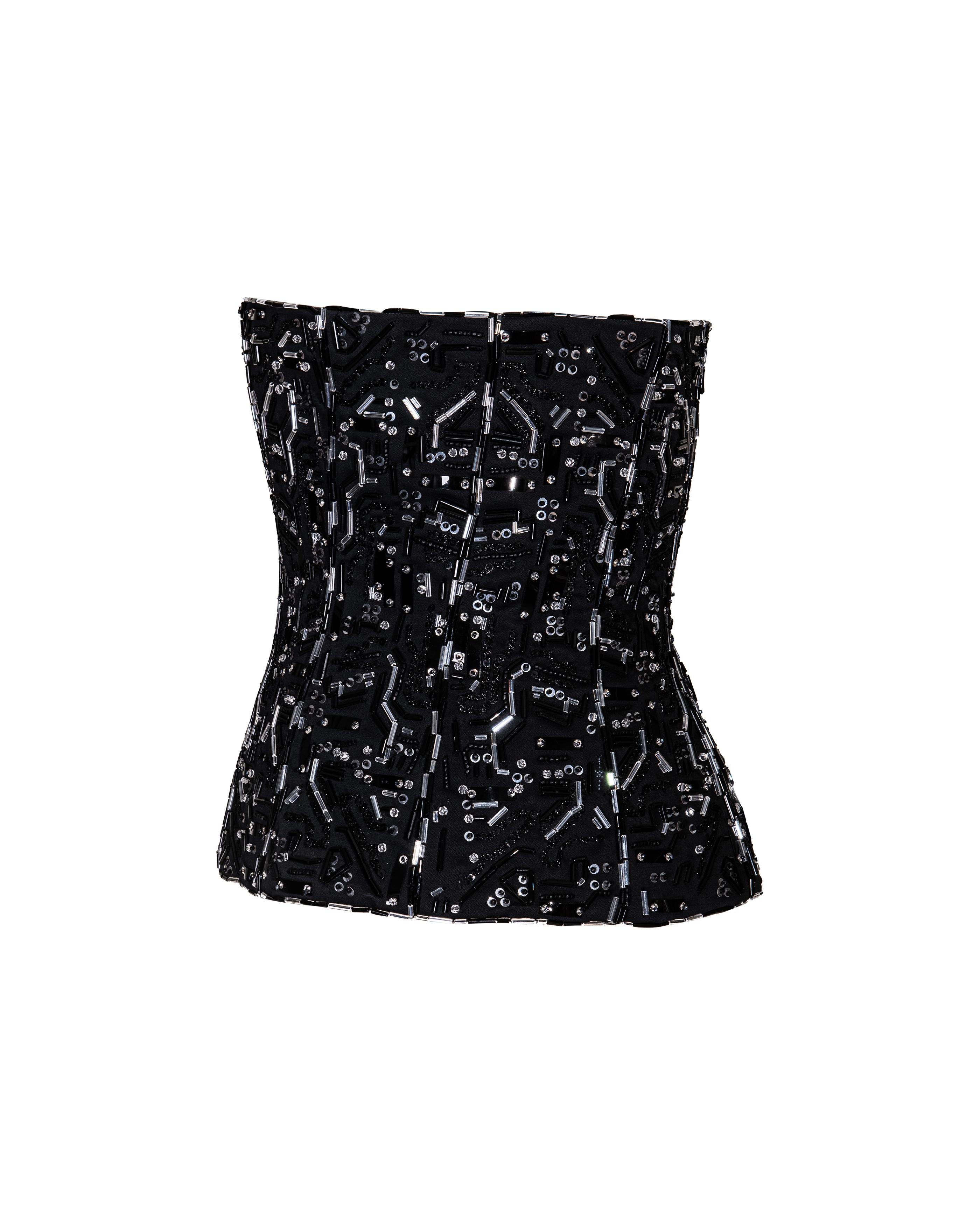 A/W 1999 Givenchy by Alexander McQueen Circuit Board Black Embellished Corset In Excellent Condition For Sale In North Hollywood, CA