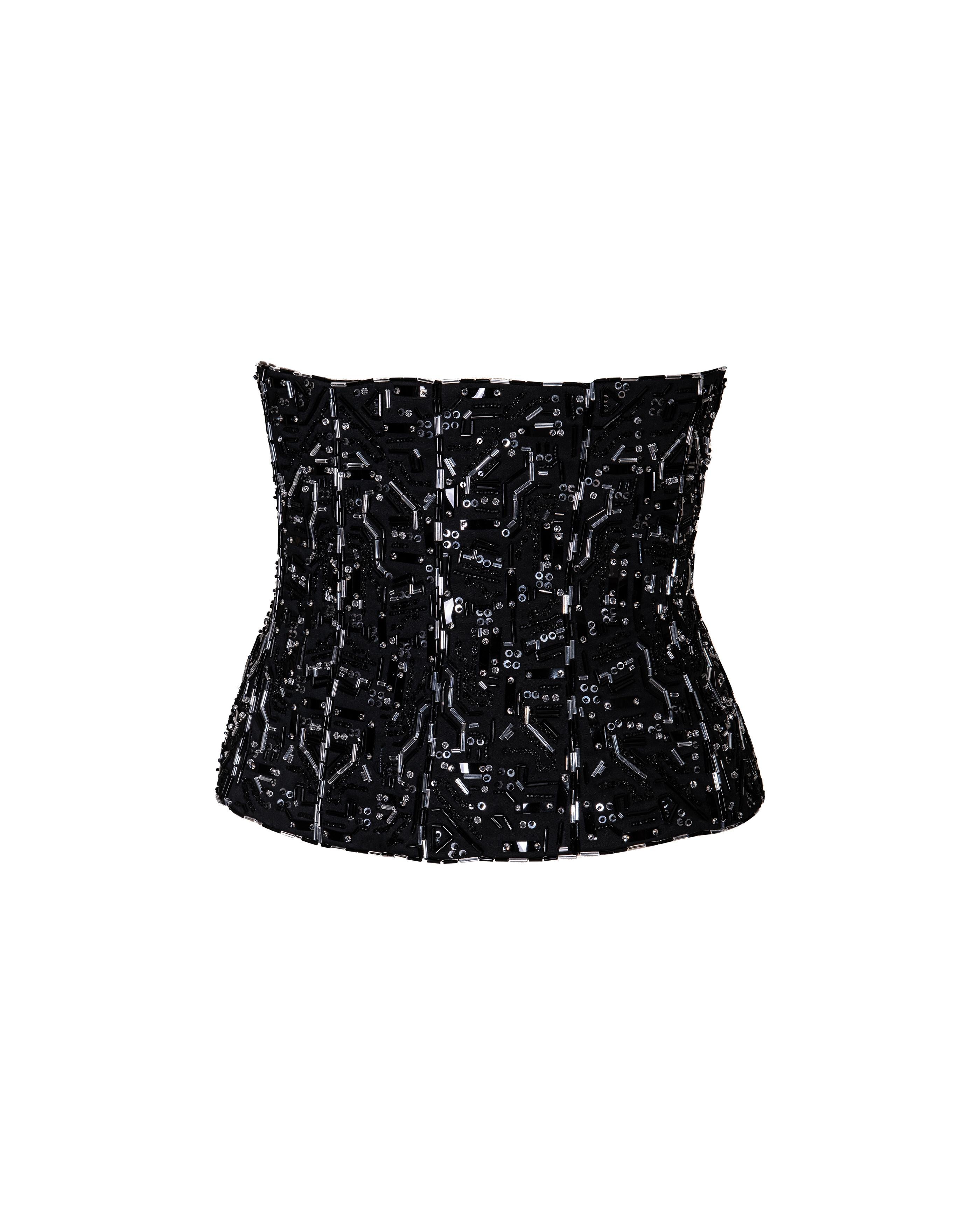 Women's A/W 1999 Givenchy by Alexander McQueen Circuit Board Black Embellished Corset For Sale