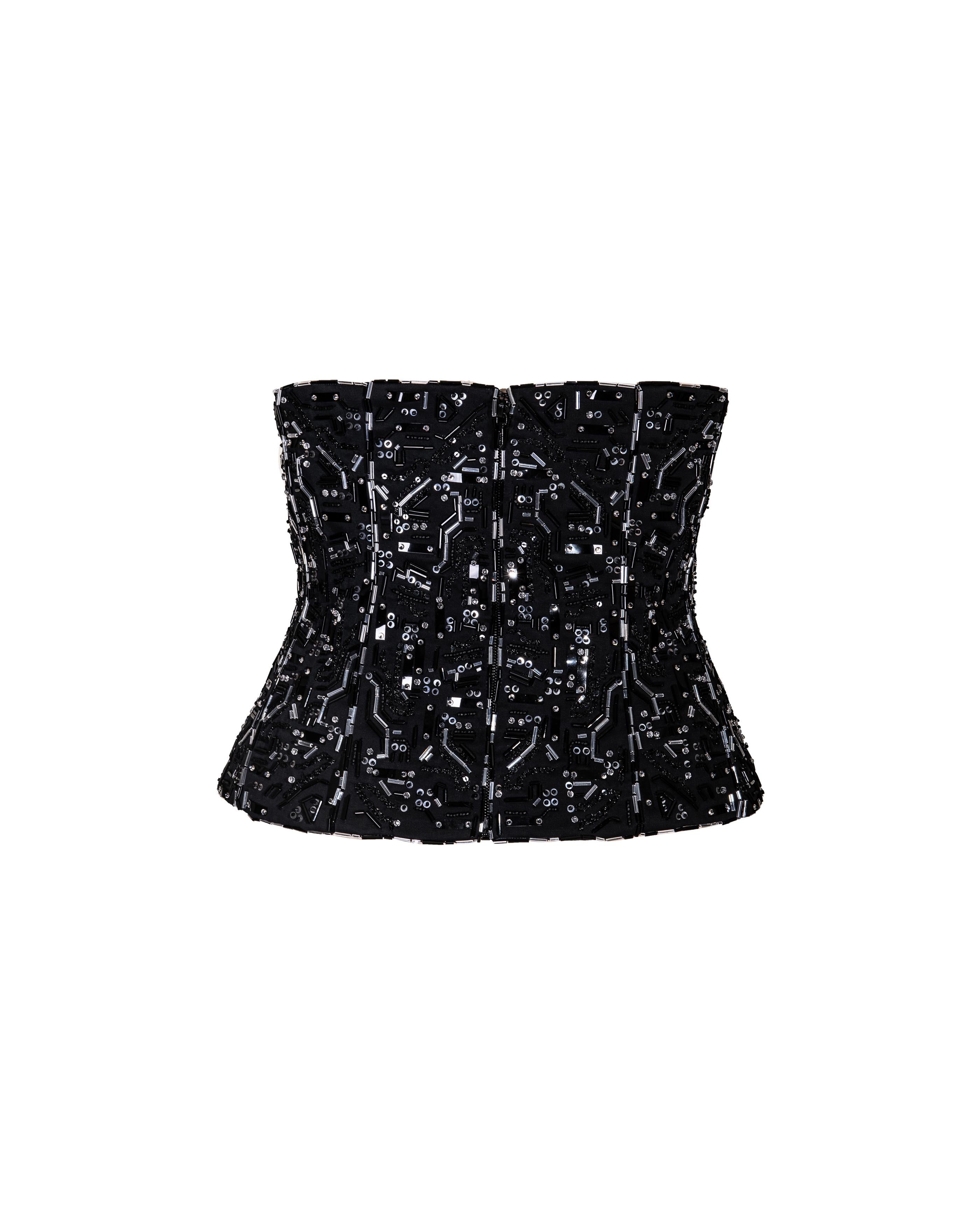 A/W 1999 Givenchy by Alexander McQueen Circuit Board Black Embellished Corset For Sale 1