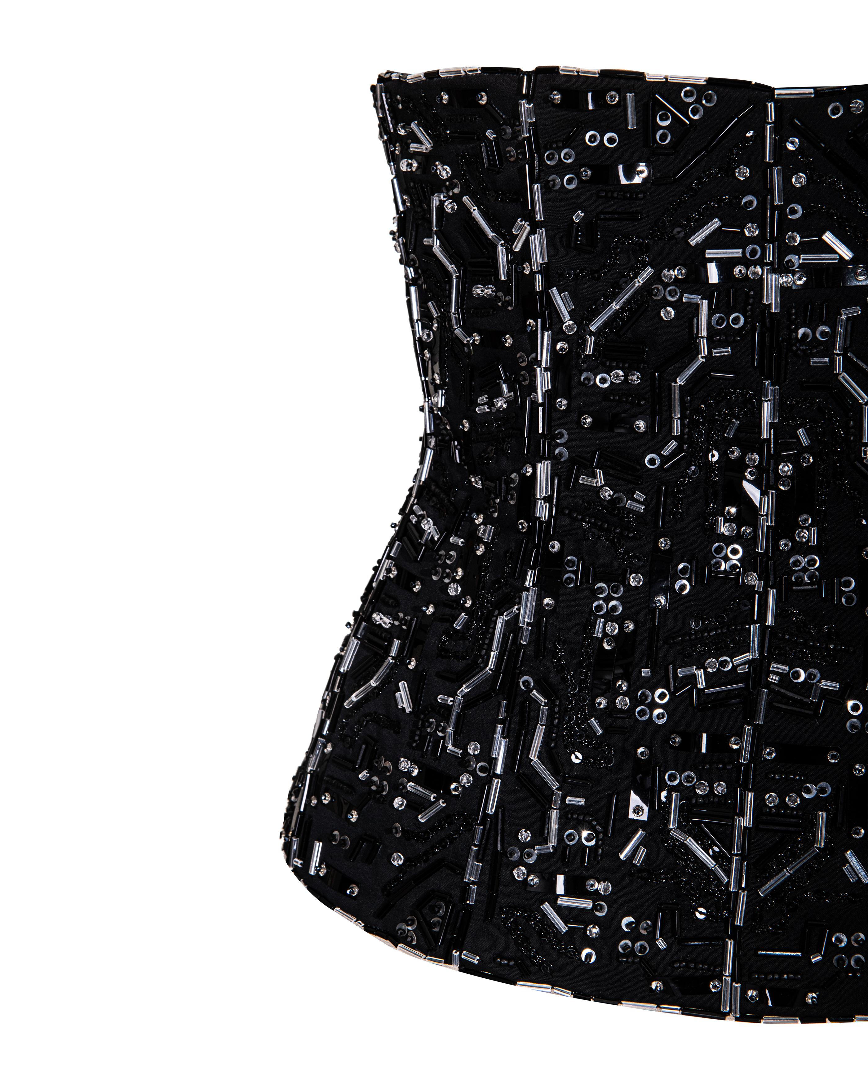 A/W 1999 Givenchy by Alexander McQueen Circuit Board Black Embellished Corset For Sale 3